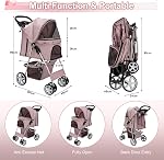 Poussette chien pour petits chiens et chats moyens, Pousset de chat pour chiot pliant Pousse de chat avec porte-gobelet et panier de rangement, 4 Roues roses