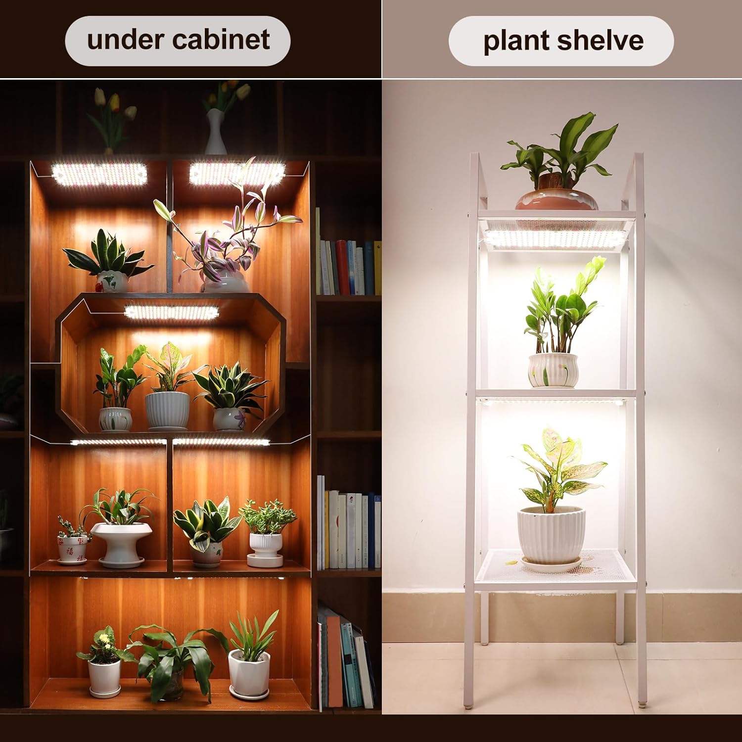 6Pack Flat Panel Grow Lights for Indoor Plants, Seed Starting, Vegetables with 4/8/12 Hr Timer, 60W Full Spectrum LED Plant Growing Lamps for Cabinet/Shelves/Greenhouse, Plug-and-Play, Connect Freely