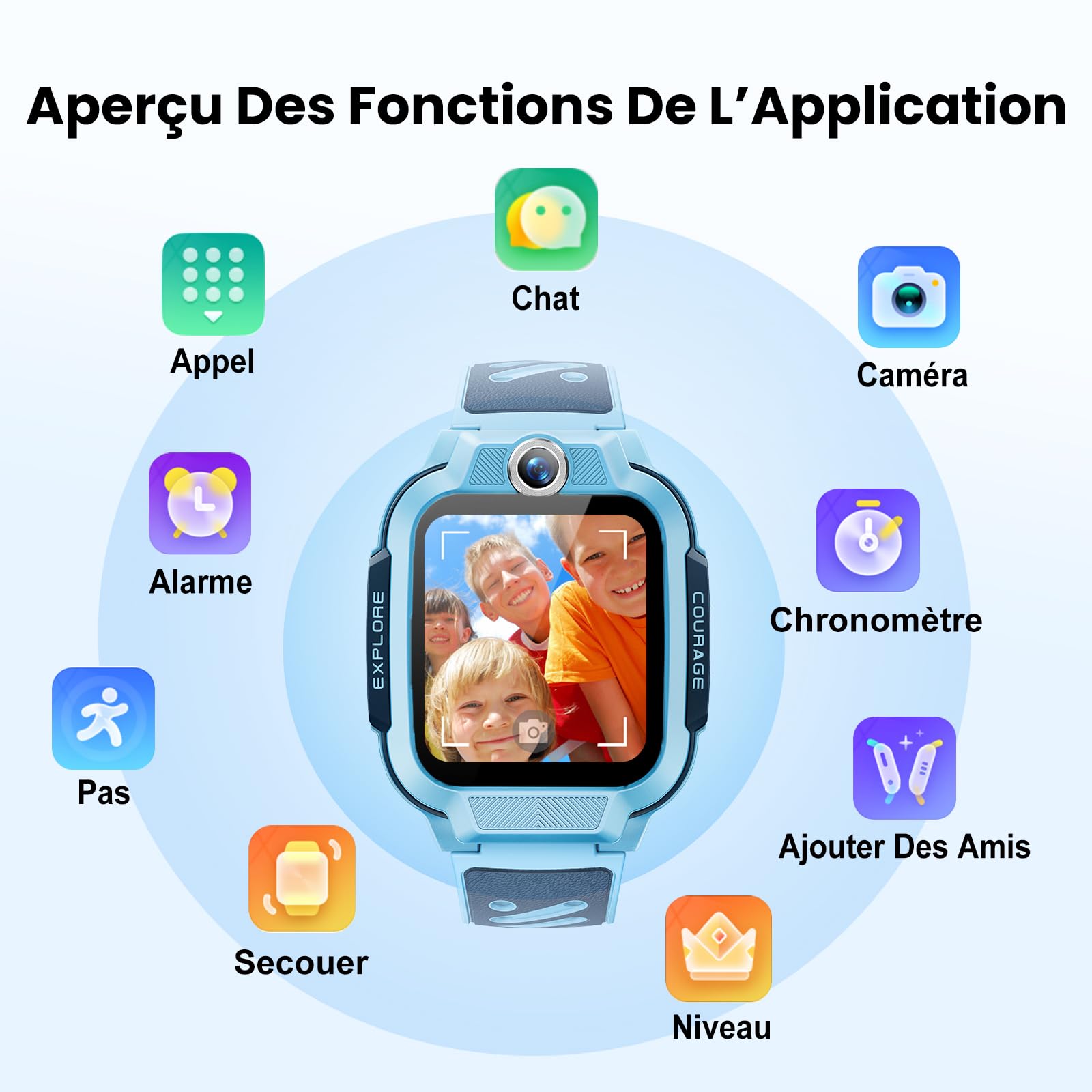 imoo Z3 Montre Connectée Enfant GPS, Montre Intelligente Enfant Carte Sim & 4G, Téléphone & Appel Vidéo, IP68 Étanche, SOS, Podometre, Mode Classe-Smartwatch Enfant Cadeau Fille Garçon - Bleu