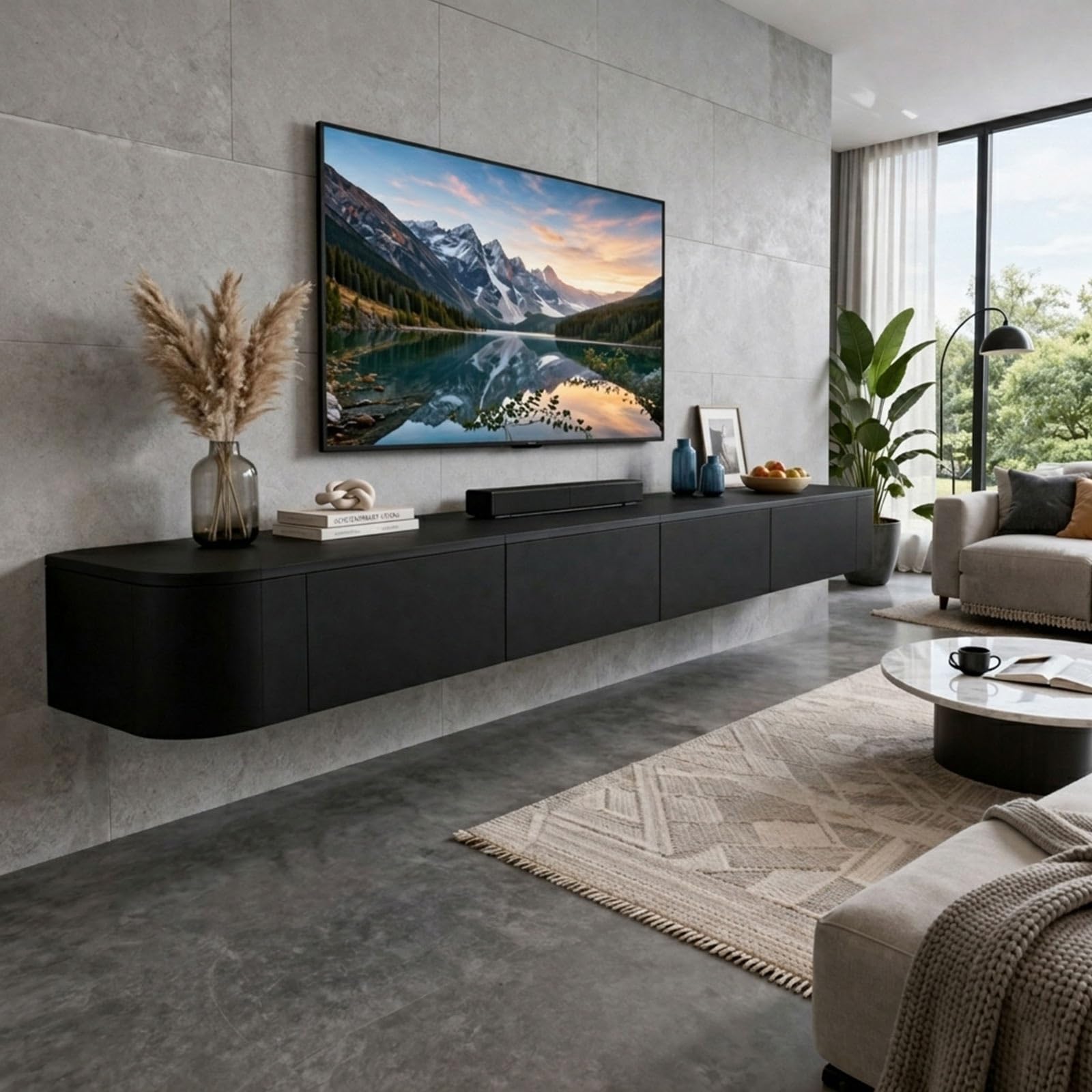 Floating TV Stand Wall Mounted Modern Floating Media Console With Storage Cabinets And Cable Management For Living Room Bedroom Wall Mounted TV Console Entertainment Center(Natural Oak LED,240cm)