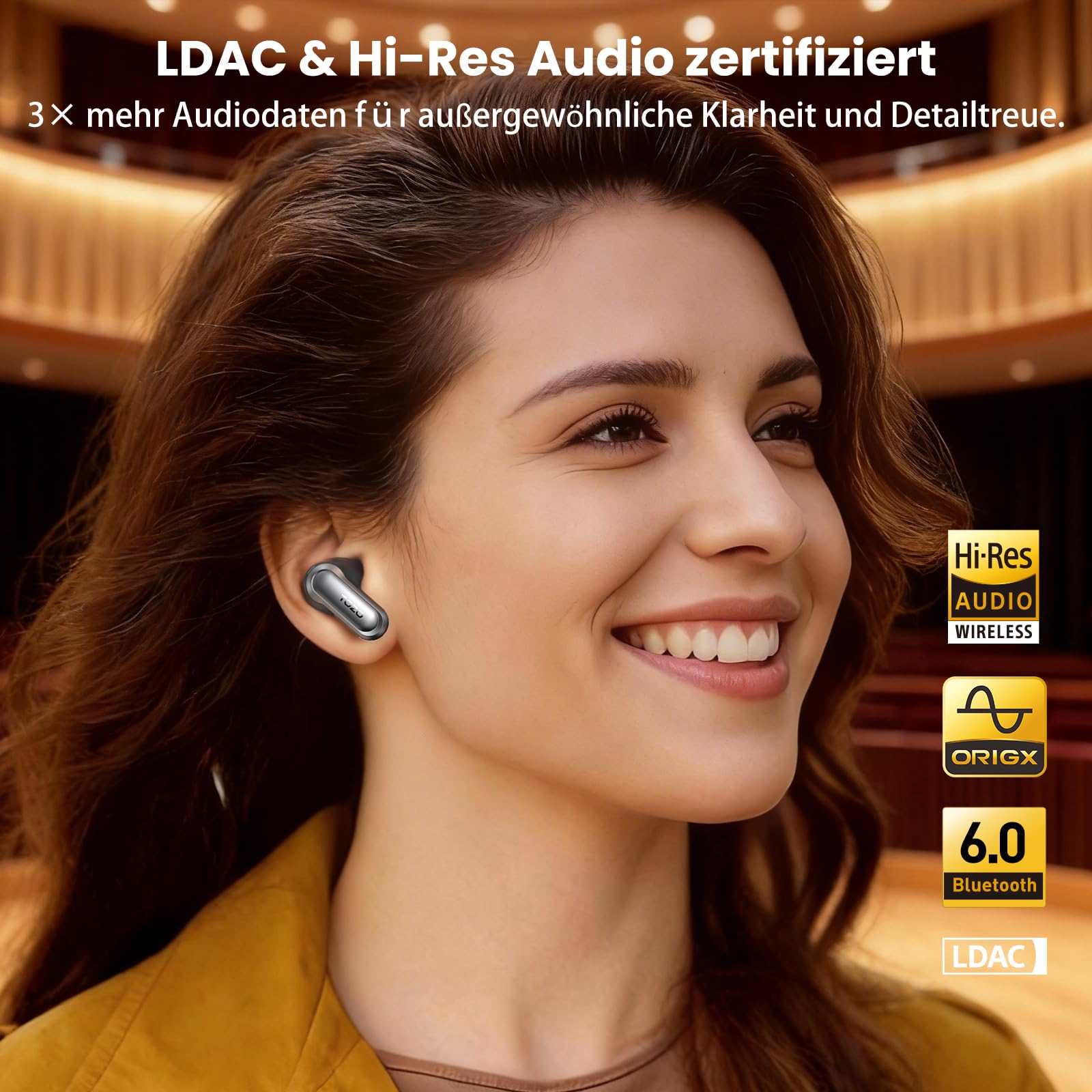 TOZO NC20 Bluetooth-Kopfhörer 6.0,6 Mics & ENC AI für kristallklare Anrufe,LDAC Hi-Res Audio,IPX8,Verbindung mit Zwei Geräten,geringe Latenz,kabelloses Laden,32 EQ (Dunkelschwarz)
