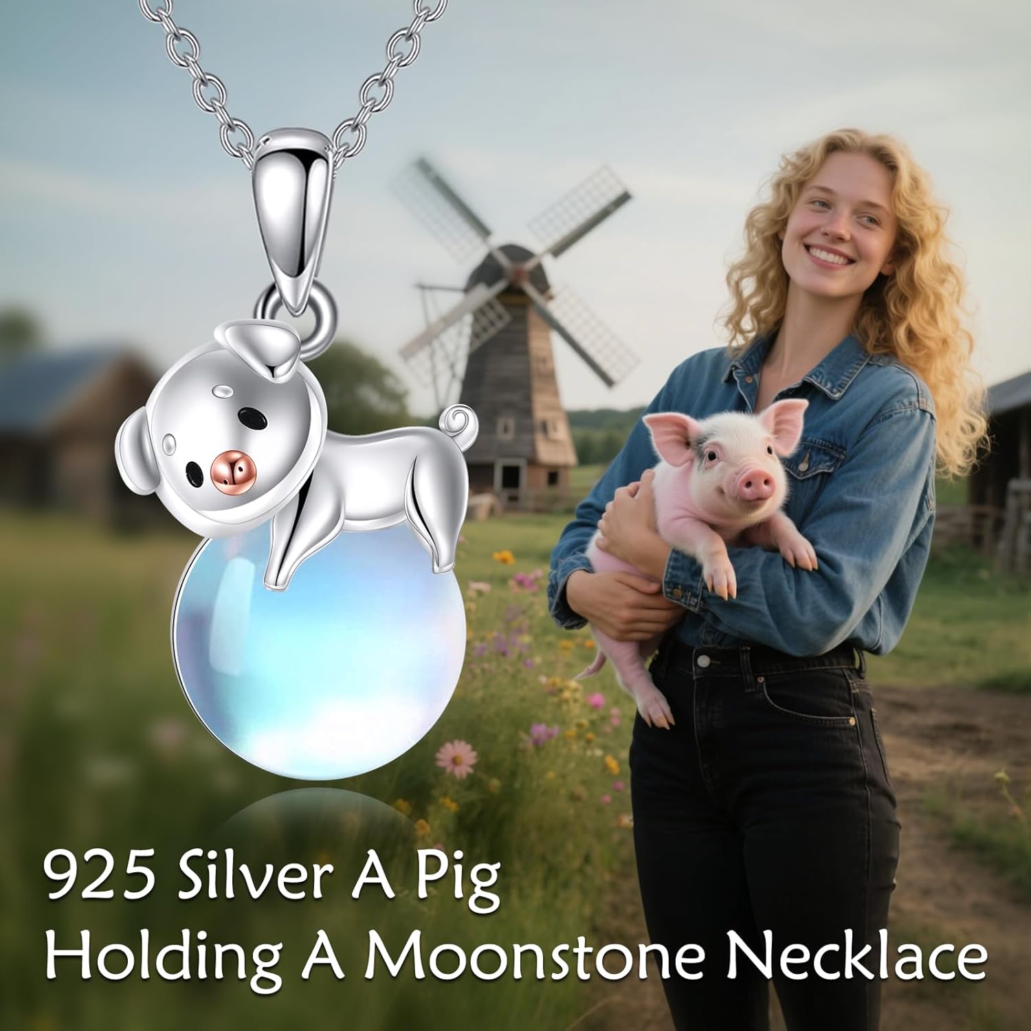 VONALA Panda/Axolotl/Koala/Pig Moonstone Necklace S925 Sterling Silver Animal Pendant Jewelry Gifts for Friend Women - Image 6