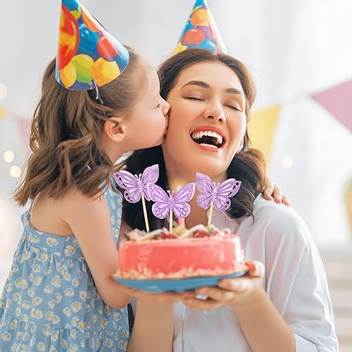 Miniatura 5 de Chinco 48 piezas adornos de mariposa para cupcakes ensamblados de doble capa adorno para cupcakes con purpurina 3D adorno para pastel de mariposa