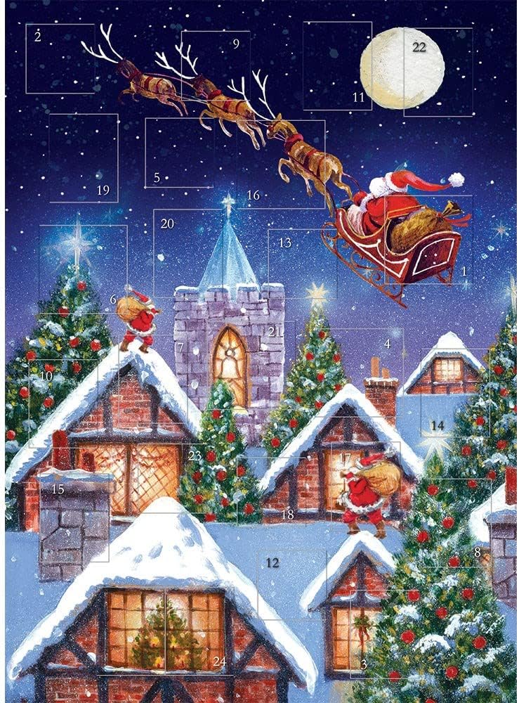 TracksTraditional Santa Sleigh Advent Calendar - 24 Doors Glitter Finish Christmas, Blue