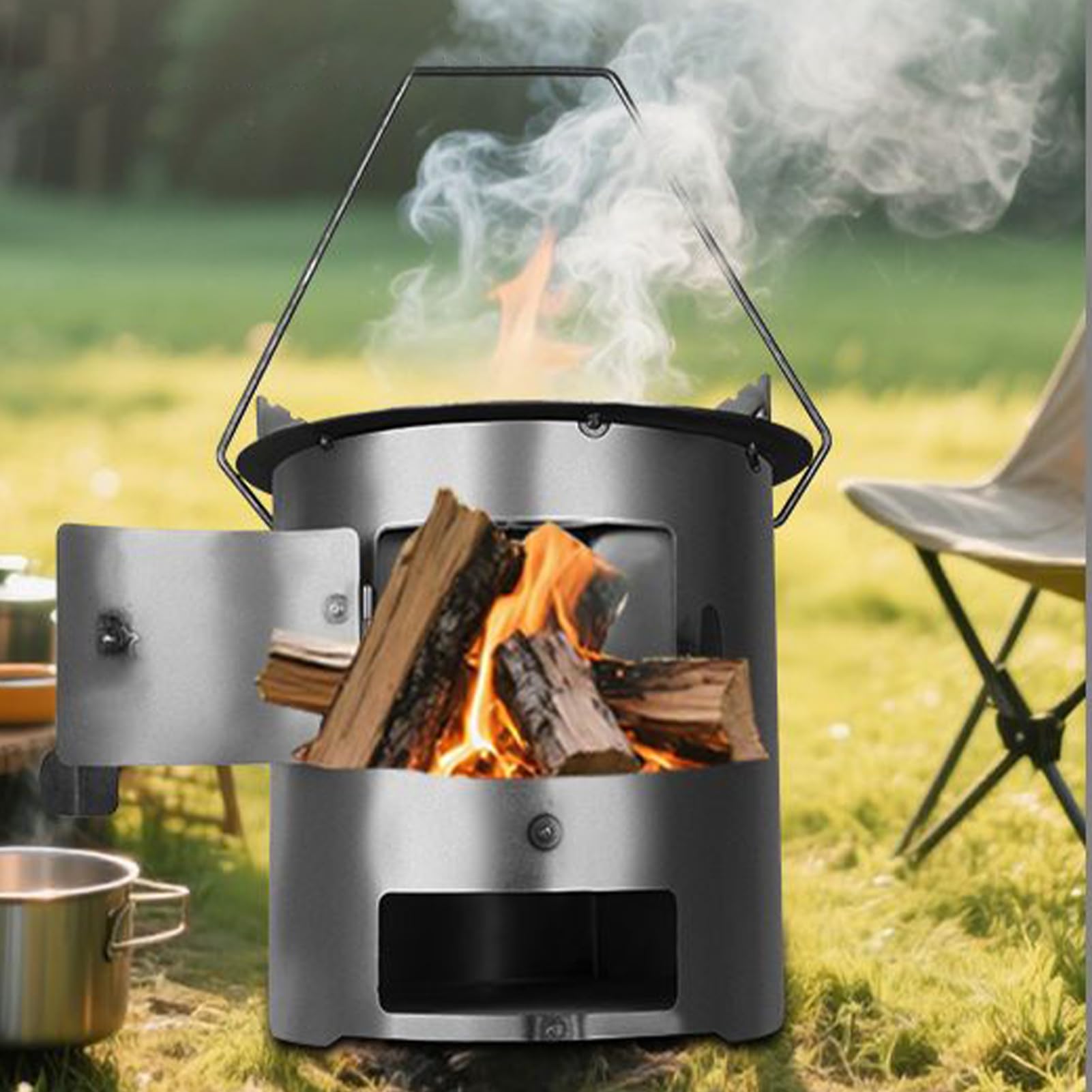 Réchaud à Bois pour Camping Brûleur Chauffant en Acier Inoxydable
