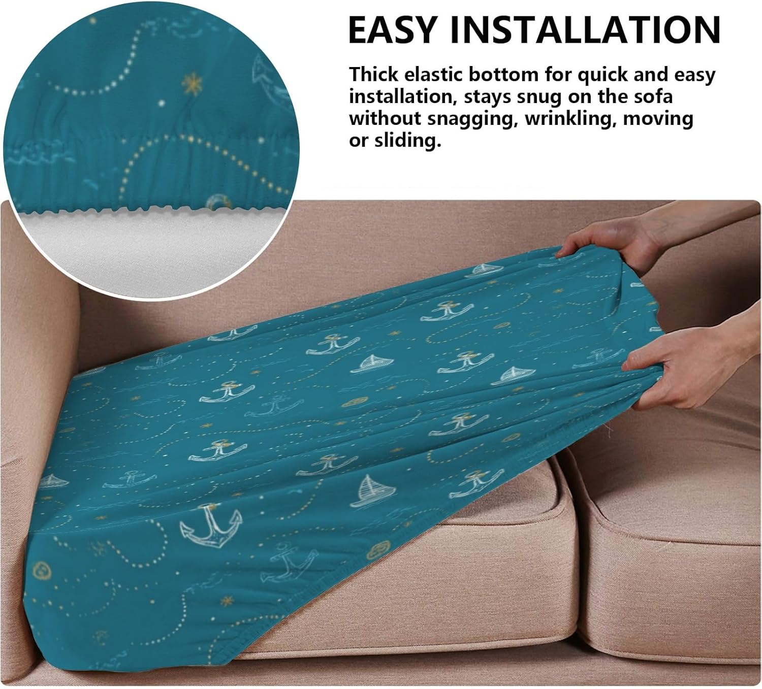 Anchor Boat Motif Blue Loveseat Covers Couch Covers for 2 Cushion Couch, 2-Piece Stretch Sofa Slipcovers Anti-Slip Washable Furniture Protectors for Dogs Pets
