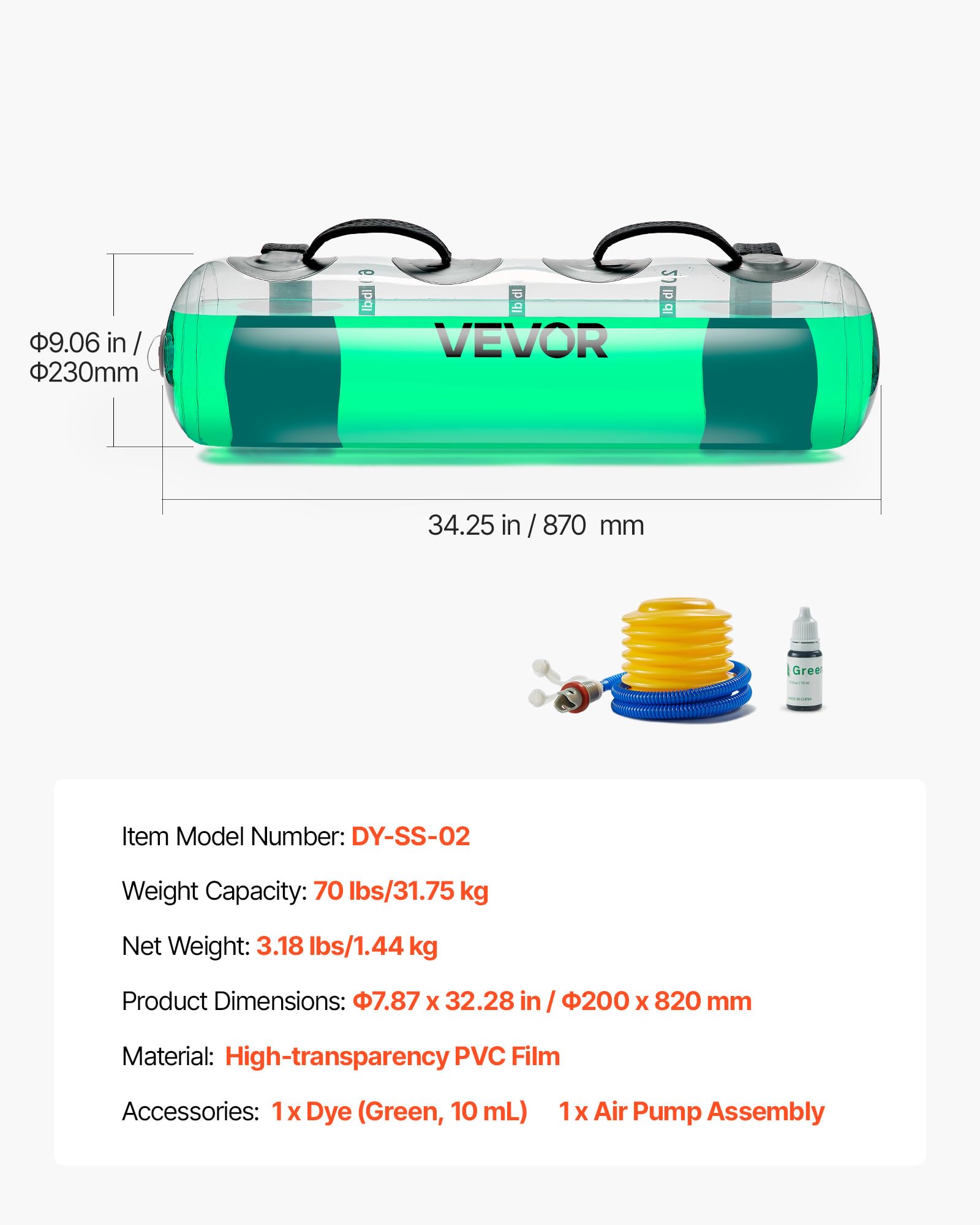 VEVOR Water Weights Aqua Bag Grand sac d'eau pour l'entraînement, équipement d'exercice de stabilité portable réglable et de fitness pour tout le corps, pour entraînement de force et d'équilibre