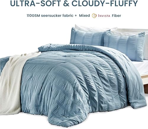 Miniatura 3 de SLEEP ZONE Juego de edredón tamaño Queen con sábanas, cama de pintuck para todas las estaciones en una bolsa, extra grueso, suave y cómodo, lavable