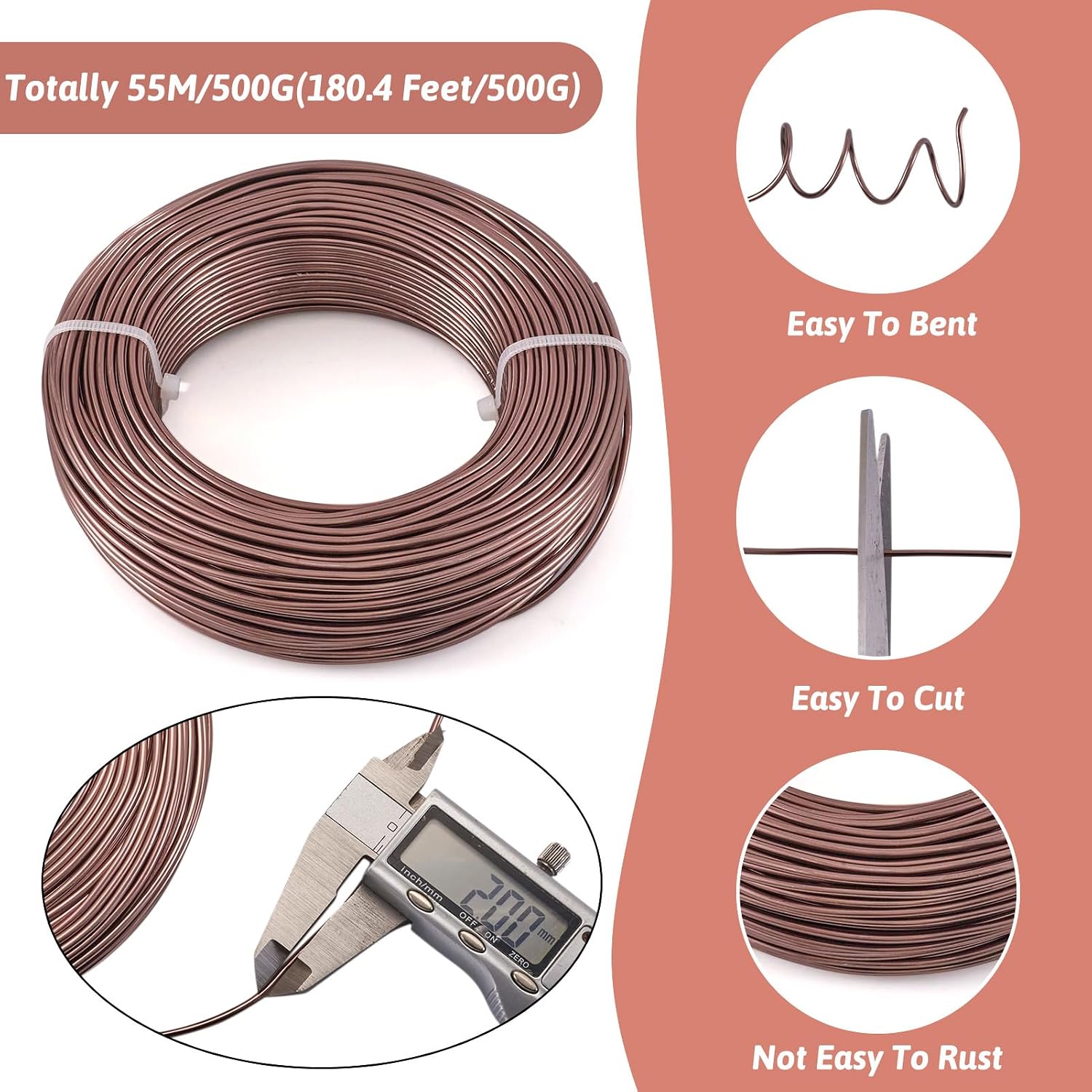 Craftdady 180 Feet Camel Aluminum Wire 12 Gauge Bendable Metal Craft Wire 2mm Flexible Sculpting Wire for Doll Skeleton Gem Wrapping Jewelry Making