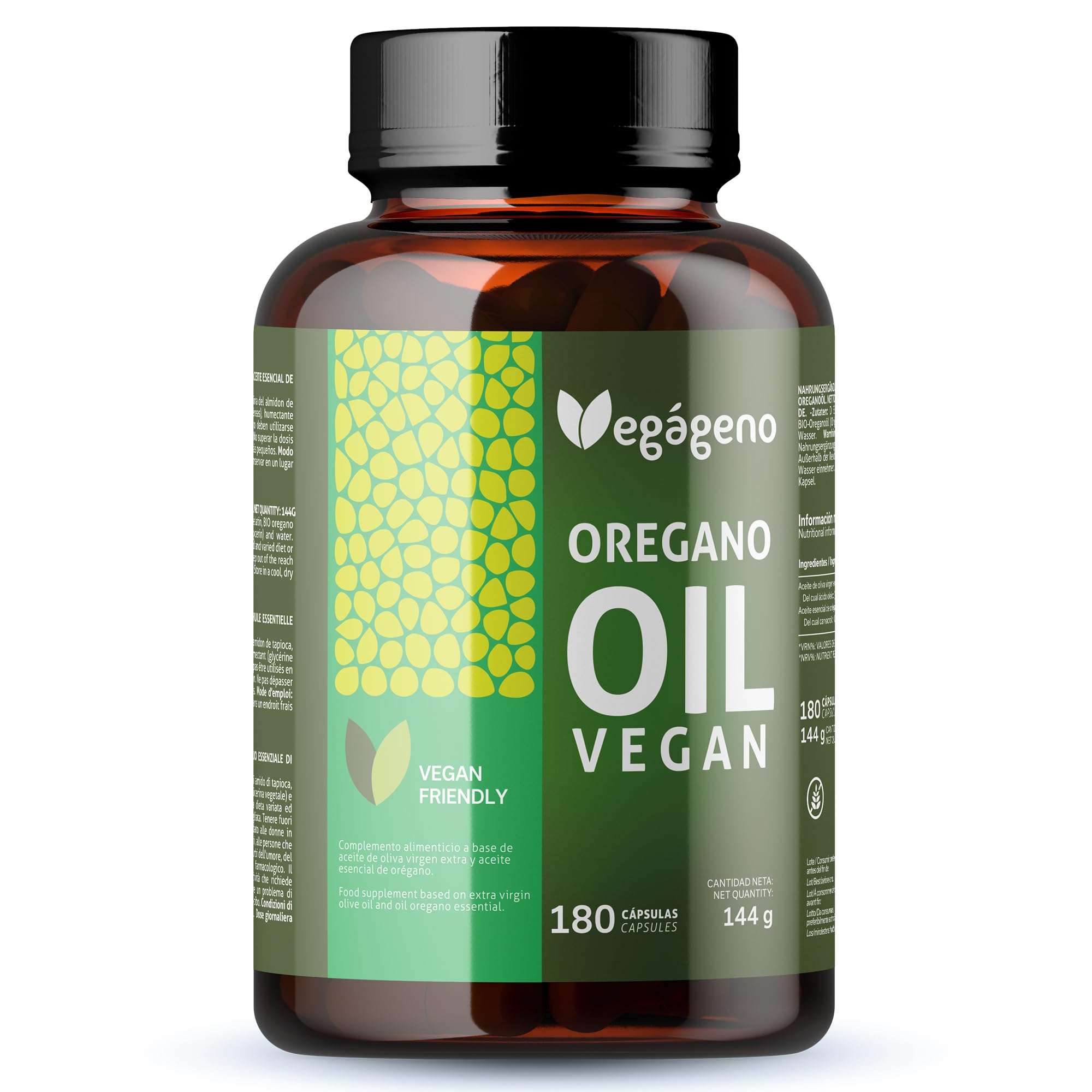 VEGAGENO – Oreganoöl Kapseln | 180 vegane Kapseln mit nativem Olivenöl, ätherischem Oreganoöl, Carvacrol & Omega-9 | Nahrungsergänzungsmittel