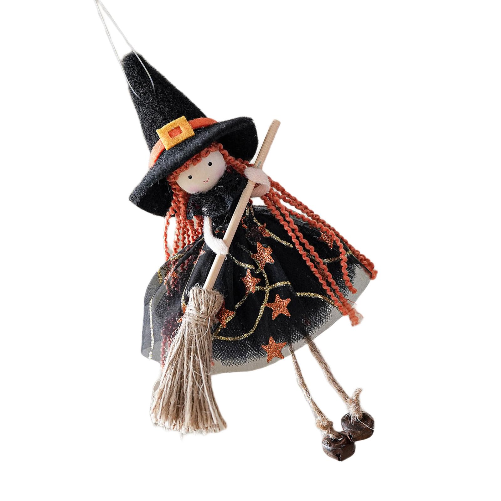 Qusinfc Multi Color Flannel Halloweens Angelic Broom Ornament with Bells Hanging Decors for Christmas Parties Tree Wall Festival Decoration Halloweens Christmas Decorations