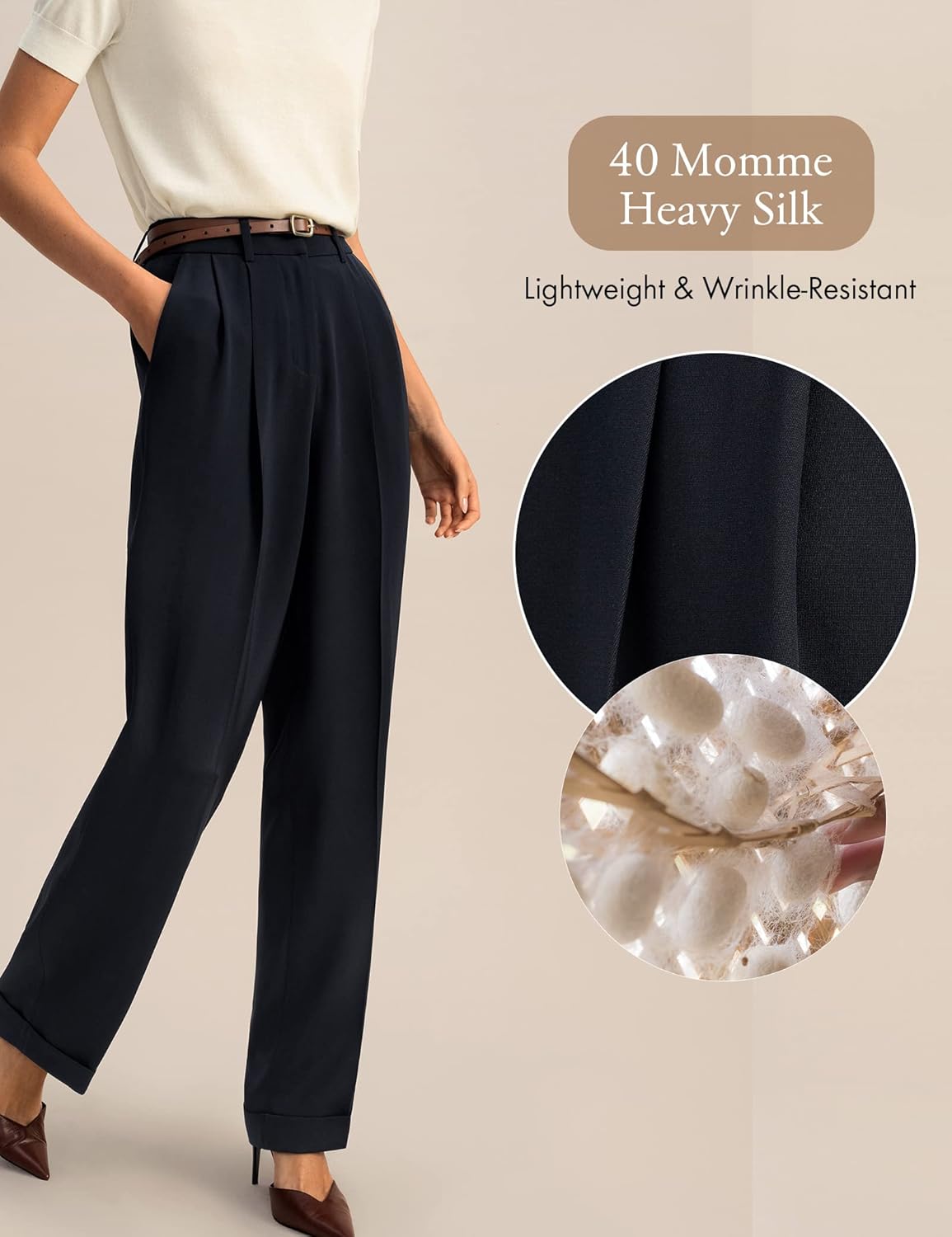 LilySilk The Flos Pants Full Length Boyish Style Wide Leg Bkazers Pants Vintage Style Trousers for Women - Image 3