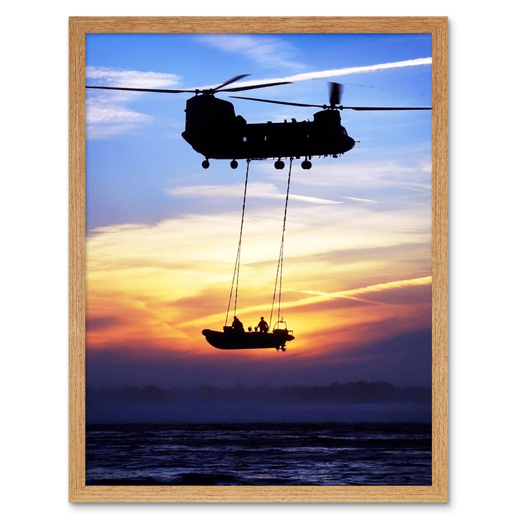 Artery8 Military UK Chinook Helicopter Royal Marines Art Print Framed Poster Wall Decor 12x16 inch