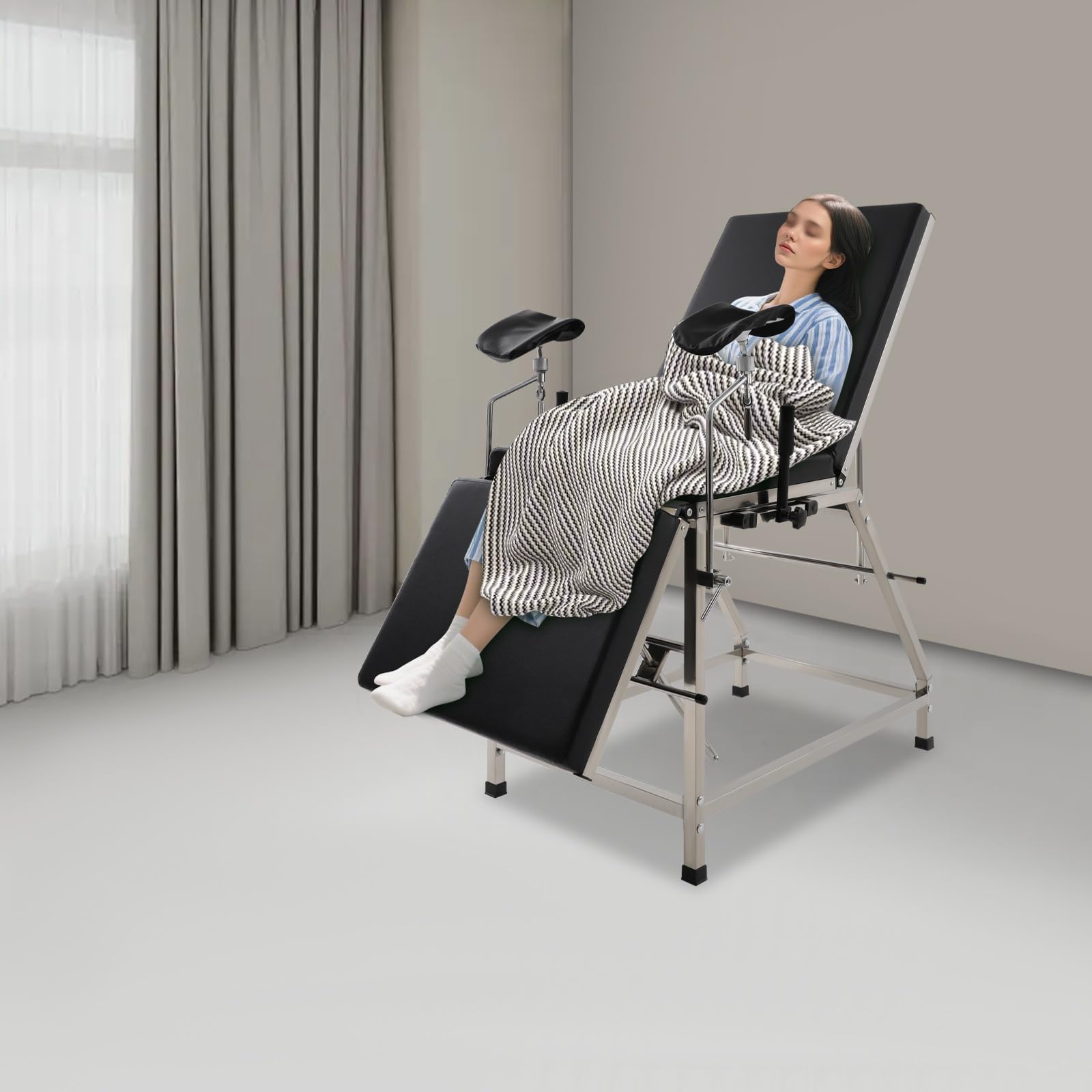 Gynäkologischer Stuhl mit Verstellbare Rückenlehne und Fußstütze, Bewegbares Abwasserbecken, Max. Belastbarkeit 200kg, Gynstuhl für Krankenhäusern, Kliniken usw.