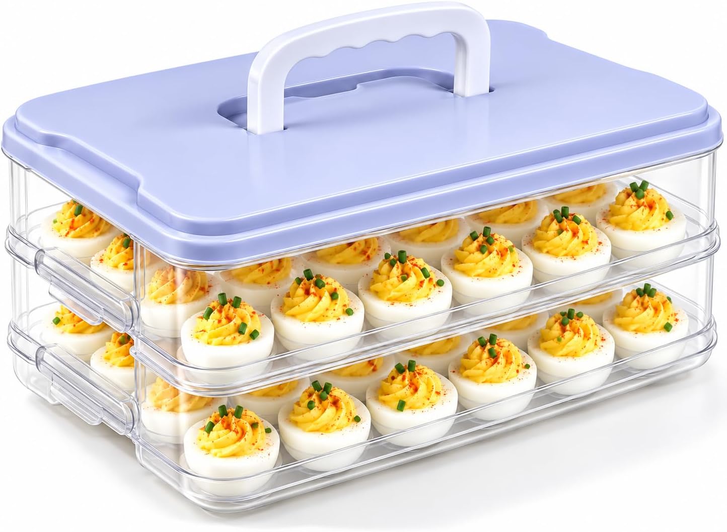 Deviled Egg Tray with Lid, 2-Tier Egg Carrier for Parties