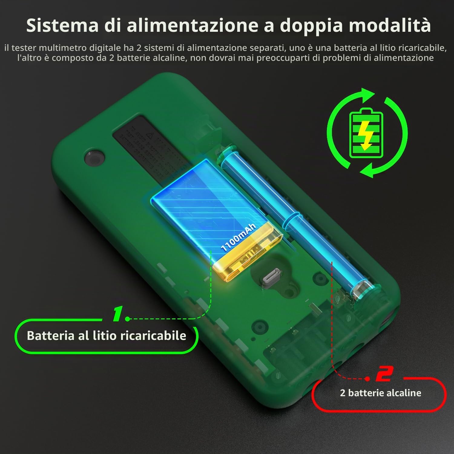 Multimetro Digitale Termometro a Infrarossi Ricaricabile Voltmetro Intelligente 9999 Conteggi Tester di Corrente Elettrica Capacità Diodo Tester di Tensione per LED Automotive Elettronico
