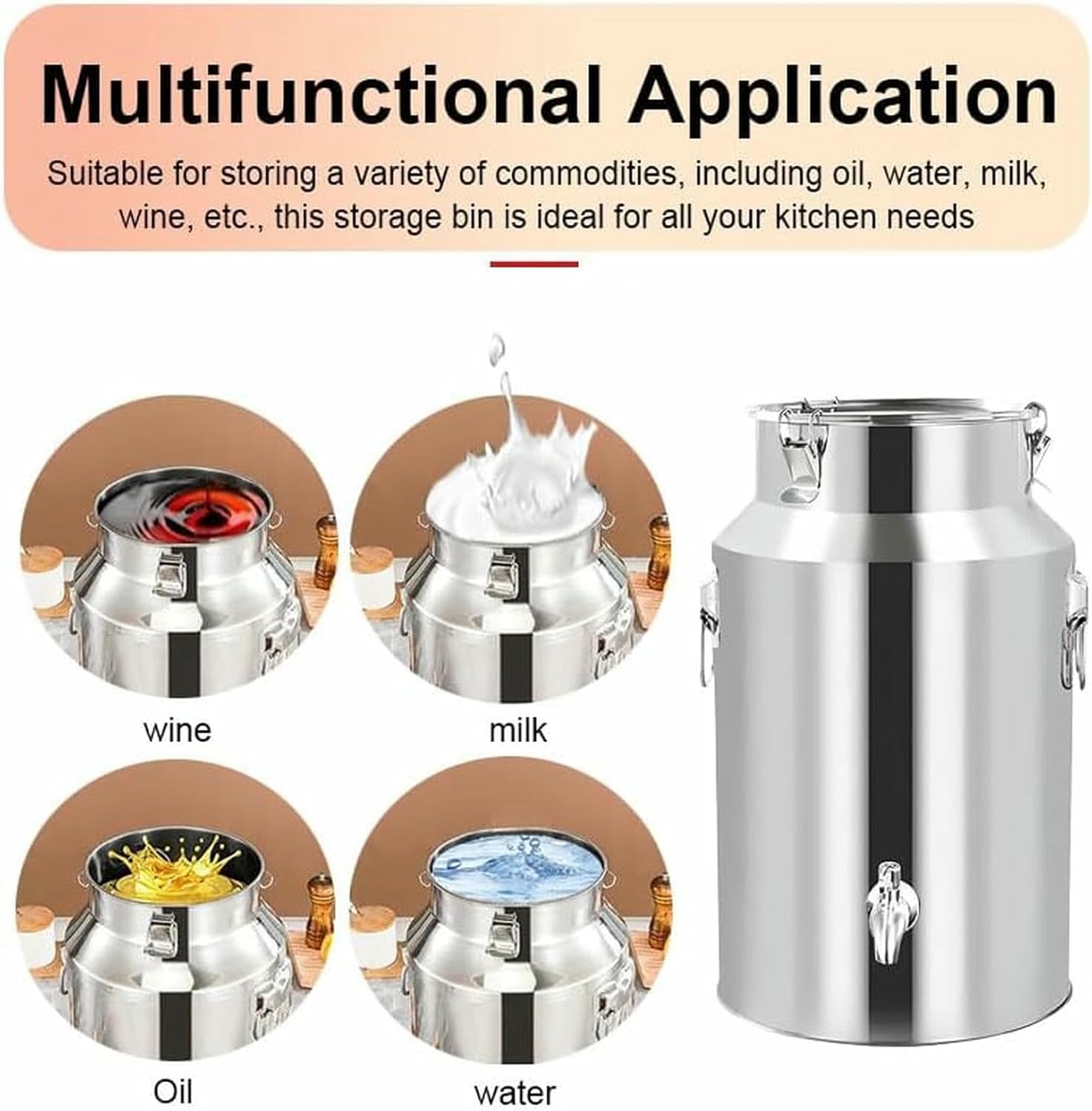 Milk Bucket Fermentation Cans Milk Tank with Silicone Sealed Lid Wine Pail Oil Tea Tank for Wine Beer Food Oil Water Rice