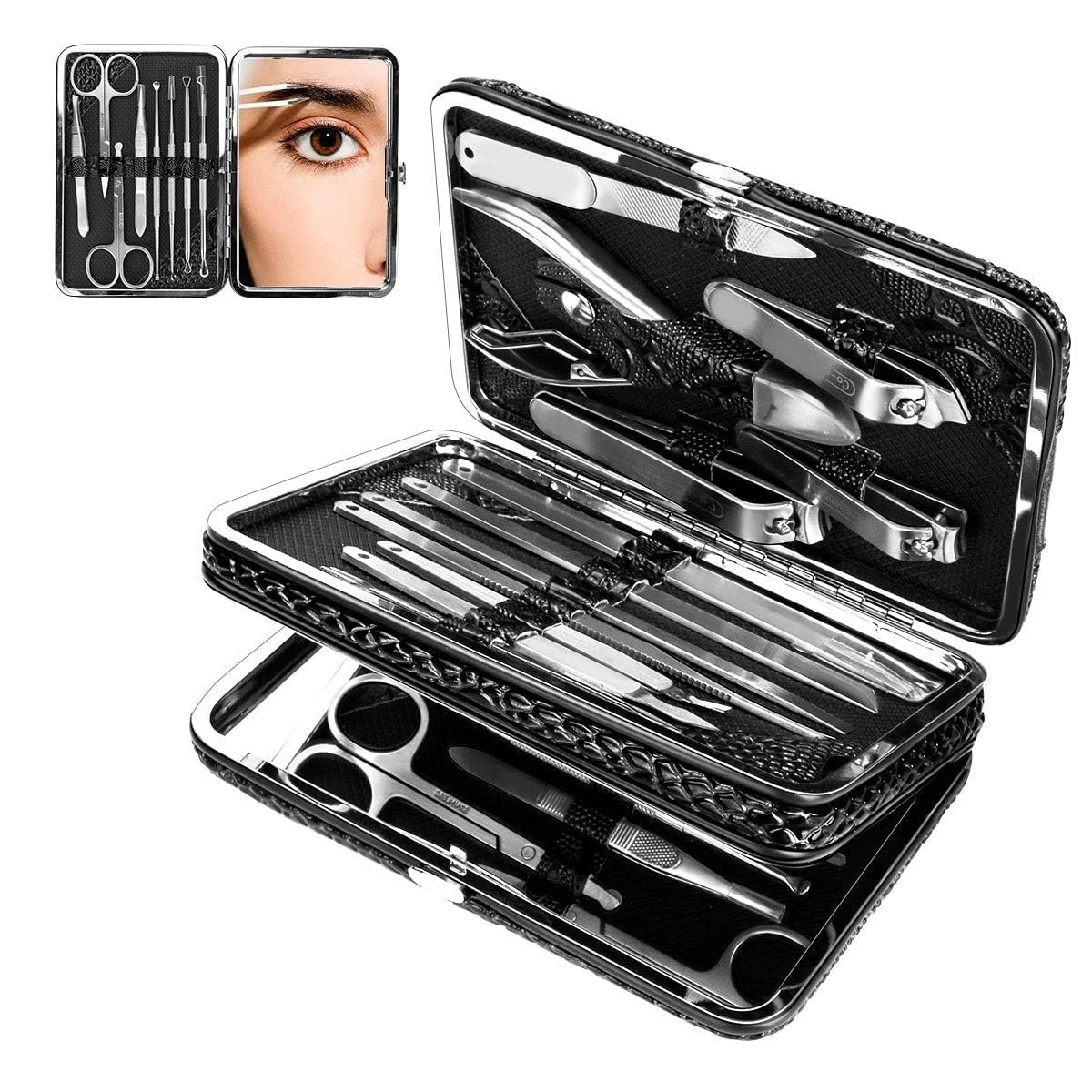 NALACAL Manicure Set, 21pcs Nail Clippers Pedicure Kit Stainless Steel Professional Manicure Kit for Men Women Nail Care Tools Personal Home Travel Grooming Kits with Leather Case (Black)