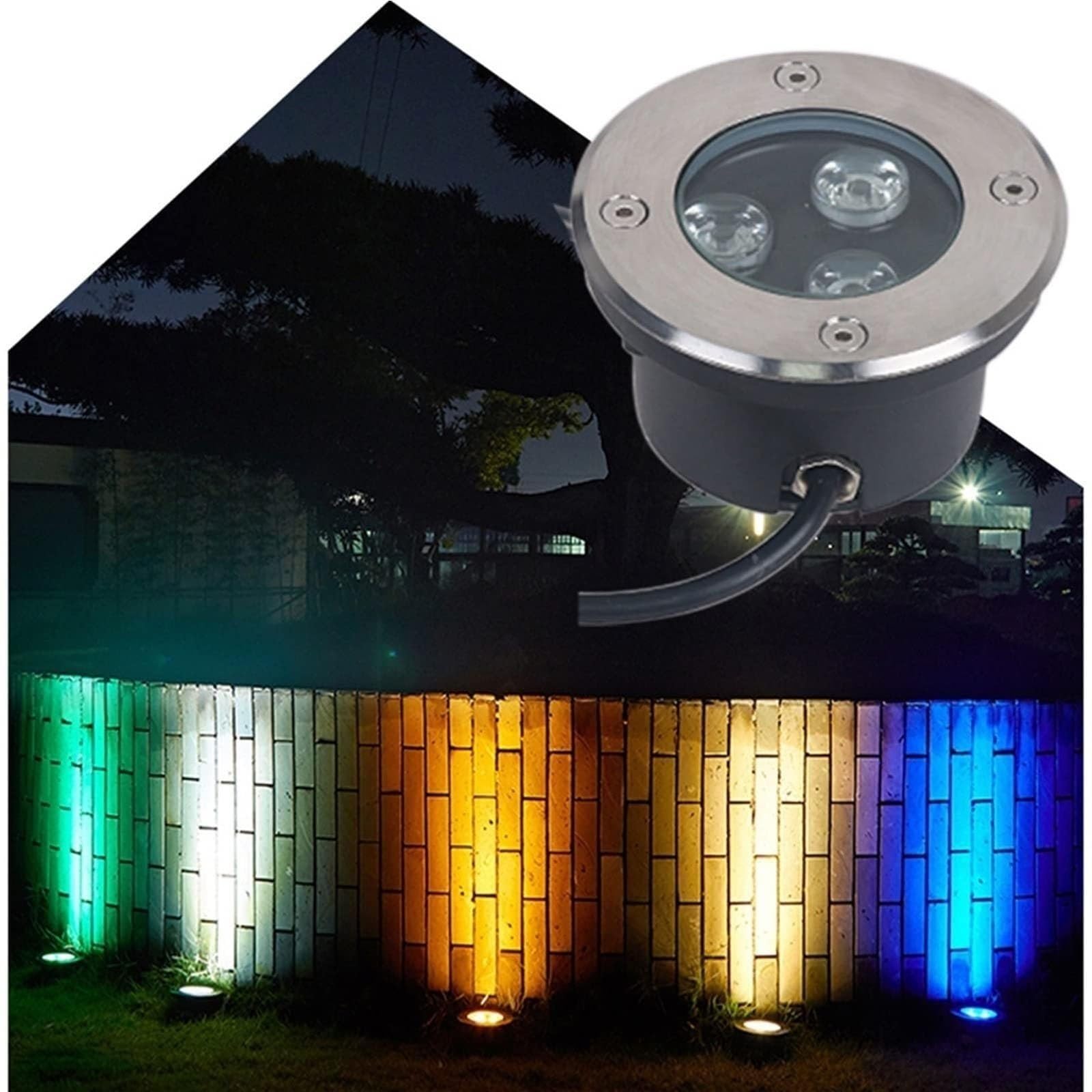4 Luces Empotrables Ultrafinas Para El Suelo: Luces Empotradas En El Suelo, Luces Subterráneas De Paisaje De 3W, Foco Led Jardín Para Exteriores Impermeables IP65(RGB,3W(24V))