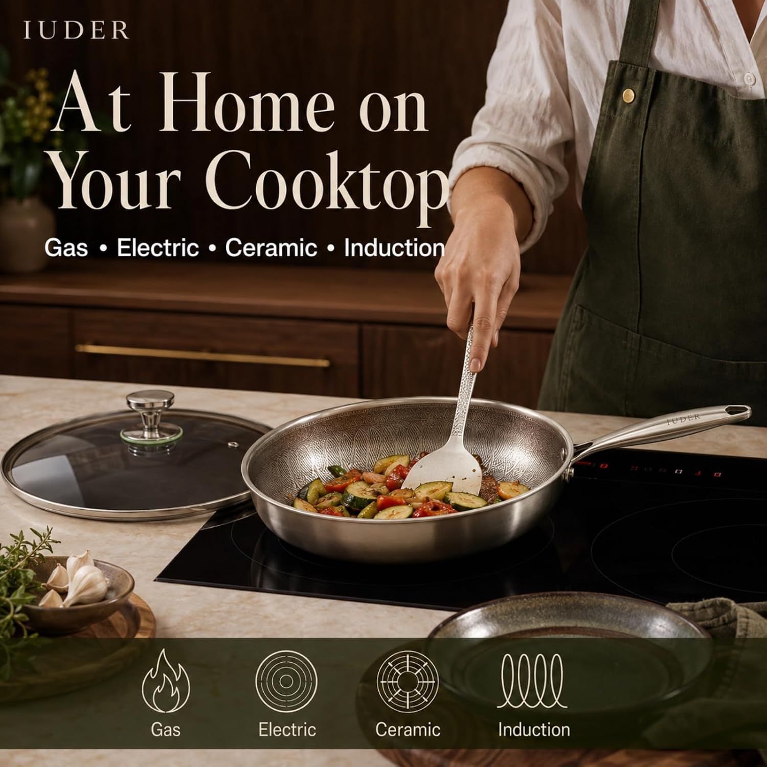 Titanium Pans for Cooking, 12" Frying Pan with Lid, Coating Free