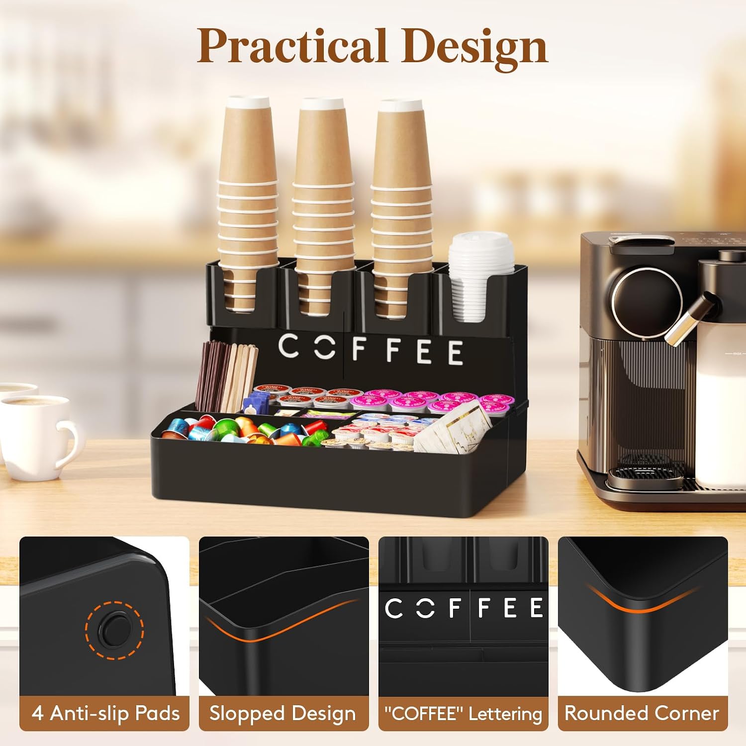 Lifewit 2-tier Coffee Station Organizer, 11 Compartments, Black, Plastic image 5