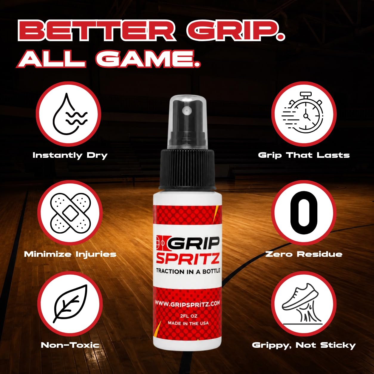 Grip Spritz - Spray de Agarre para Zapatos de Baloncesto, Mejora la tracción de la Suela y el Agarre de la cancha, rejuvenece y alarga la Vida útil de los Tenis, Agarre Antideslizante y Mejora el