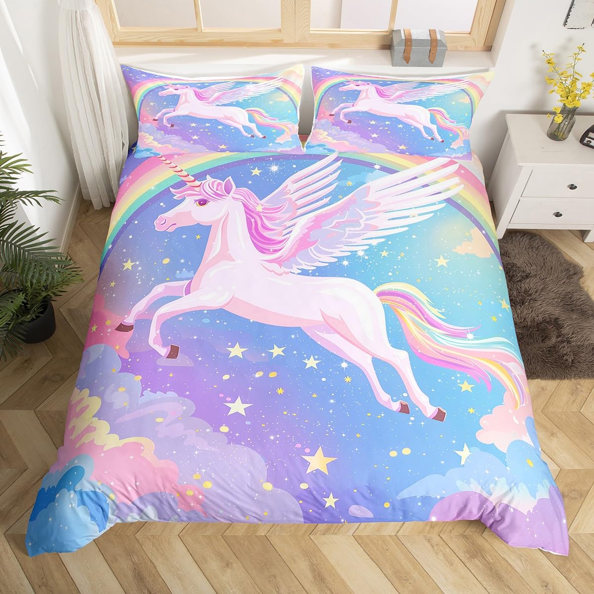 Housse de couette licorne grand lit, le cadeau parfait pour chambre de princesse