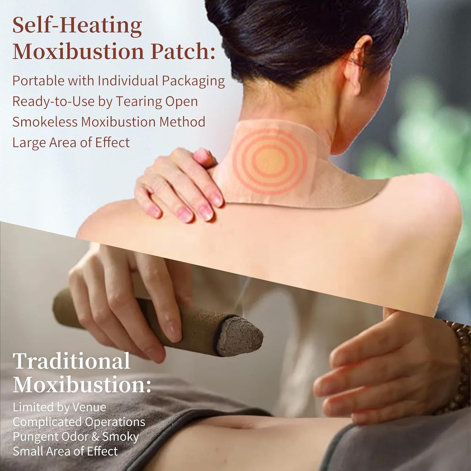 Hot Moxibustion Patches 12PCS Self-Heating Mugwort Patch Pain Relief Natural Herb Moxa Heat Pads for Neck, Waist, Shoulder,Hand,Feet, Back, Joint 艾灸贴 艾草贴