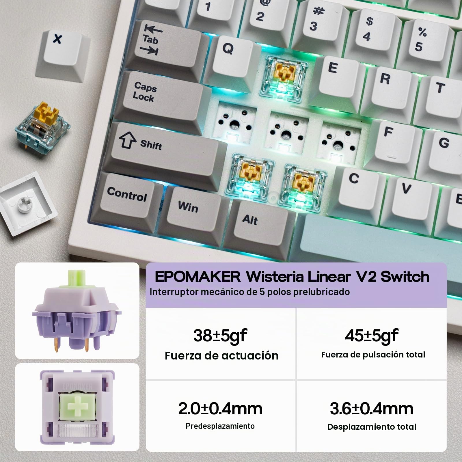 EPOMAKER QK108 Teclado Gaming Mecánico Inalámbrico con Pantalla y Perilla | Tamaño Completo, 8000mAh, QMK/Via, Cremoso y Sólido, Gasket, RGB, Hot-Swap, Teclas de Mac, 2.4G/BT, Wisteria Linear Switch