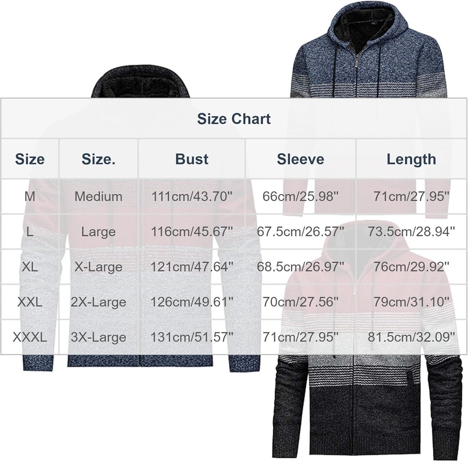 Mens Hoodies Full Zip Casual Long Sleeve Sherpa Fleece Lined Knit Cardigan Sweater Color Block Jacket Coat Pockets