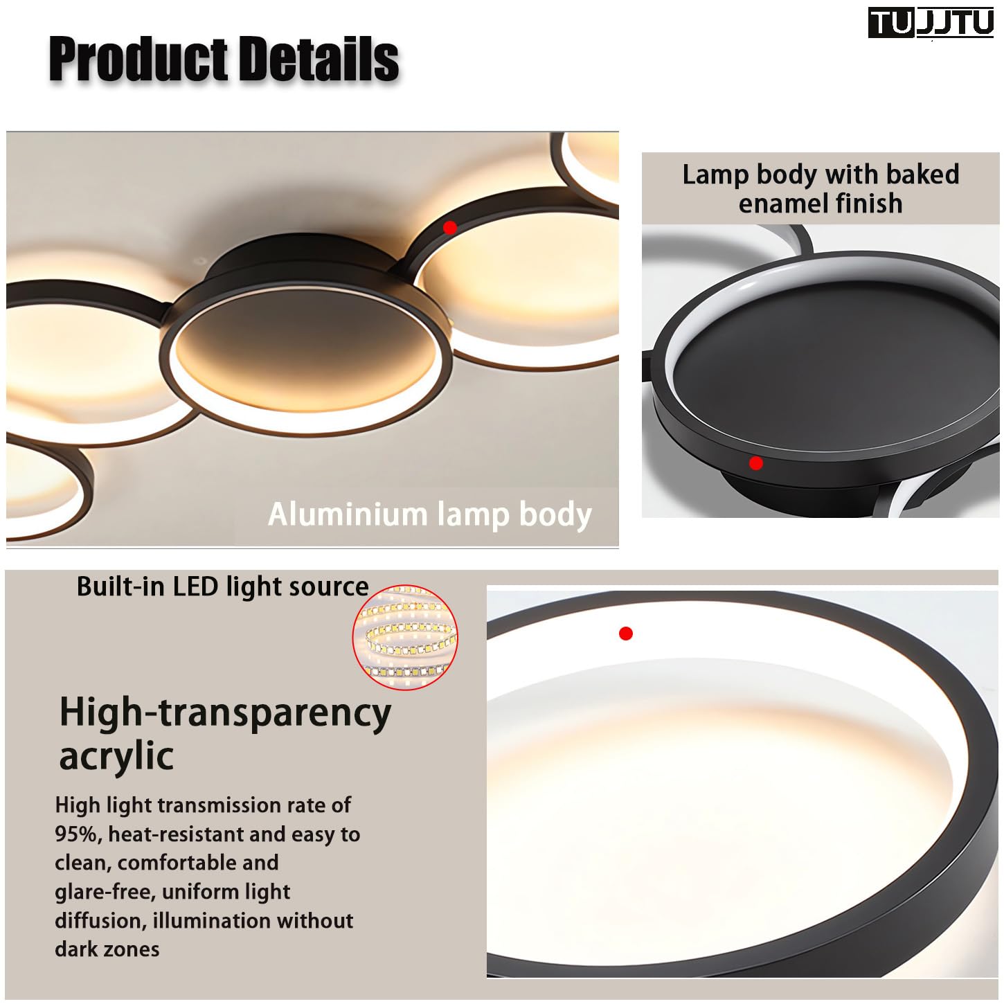 Lampa sufitowa LED Nowoczesna lampa do salonu Ściemnialne oświetlenie sufitowe Kreatywna okrągła lampa sufitowa z pilotem Aluminiowe oświetlenie do sypialni Biuro Pokój dziecięcy (Biały)