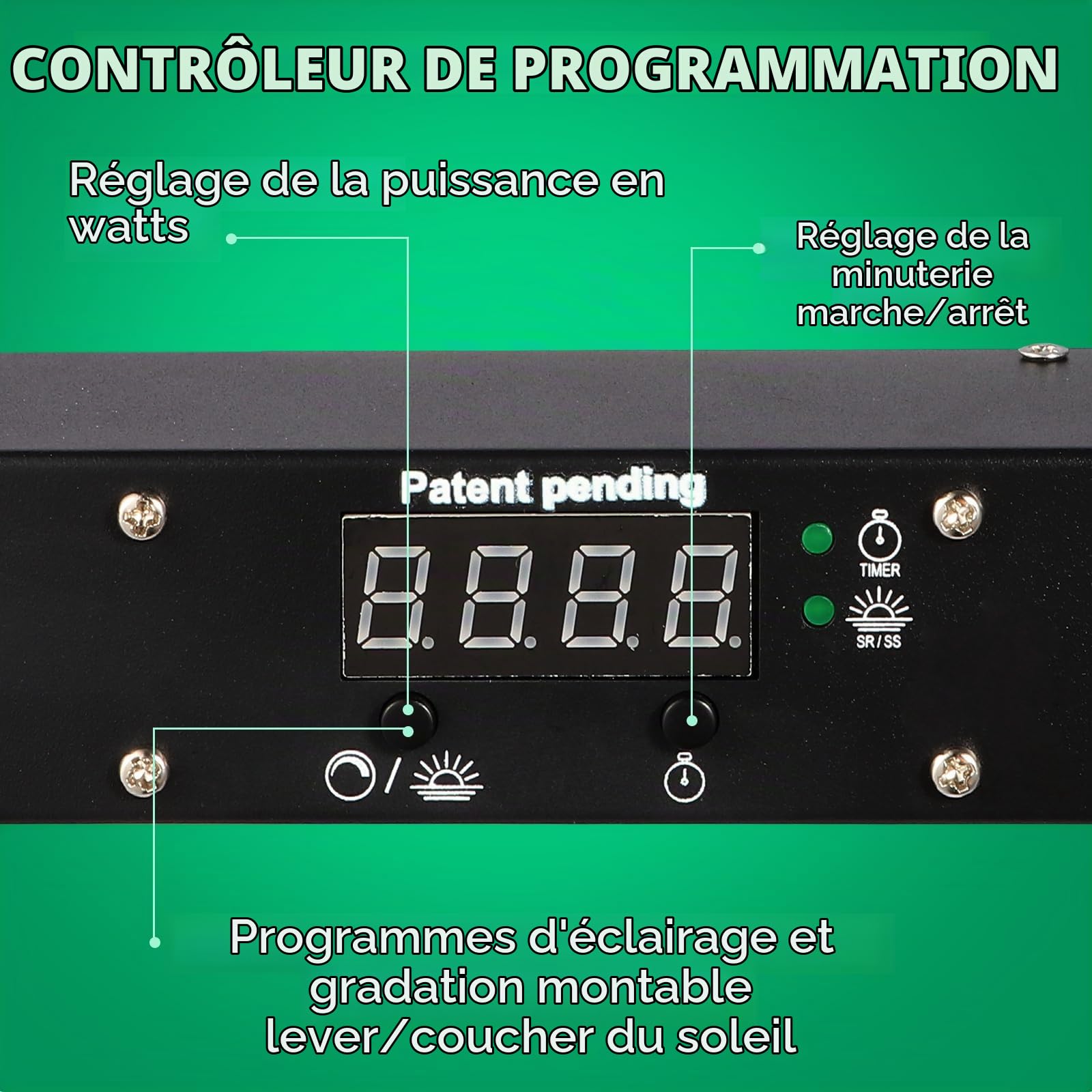 Lucius Lampe de croissance LED 720W, contrôle principal avec minuterie lever/coucher du soleil, complet 2,9 μmol/J avec écran LED, diodes LM281B pour plantes d’intérieur