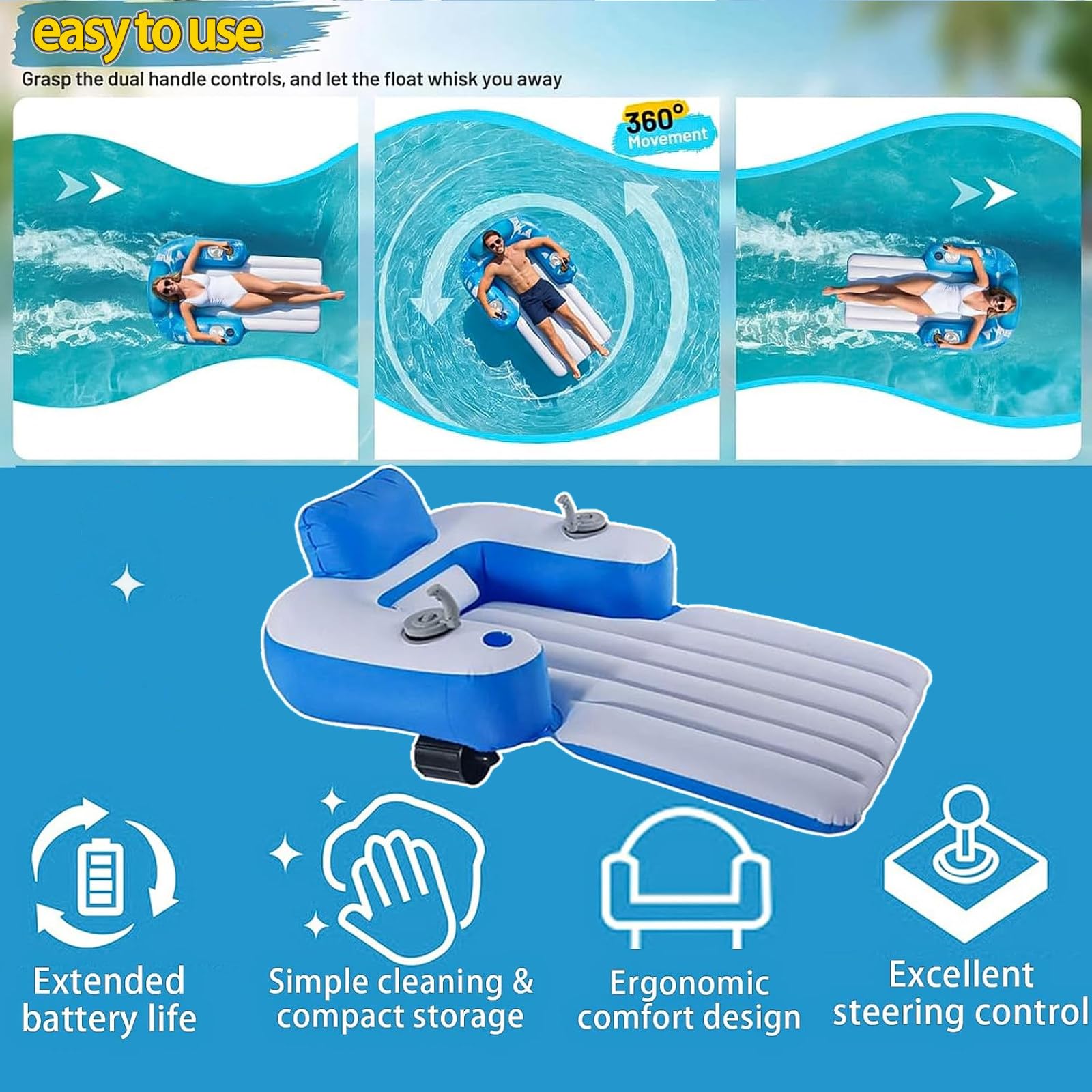 Silla Flotante Hinchable con Hélice Eléctrica, Silla De Piscina con Flotador Eléctrico, Asiento Flotante Portátil para Relajarse En El Lago, La Piscina Y La Playa