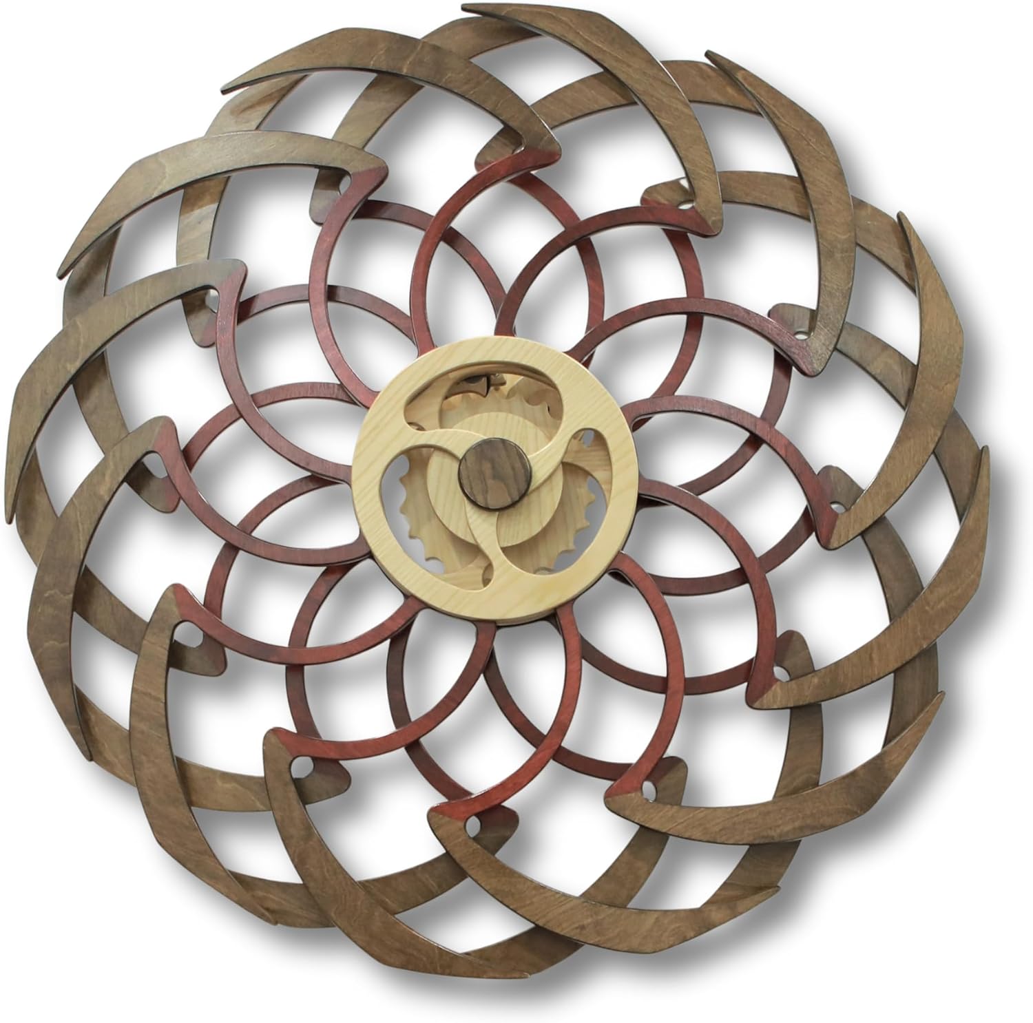 Handcrafted Kinetic Wall Art 'DejaVu' - 10 hours of Run time - No power needed (Red and Brown)