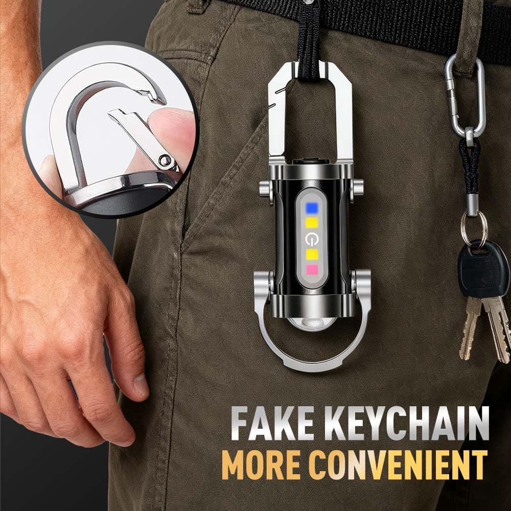 Portable Rechargeable Keychain Flashlights, Multifunction Waterproof Keychain Flashlight with 7 Light Modes, Mini Compact Pocket COB Light for Night Working, Running, Walking, Camping, Fishing, Hiking
