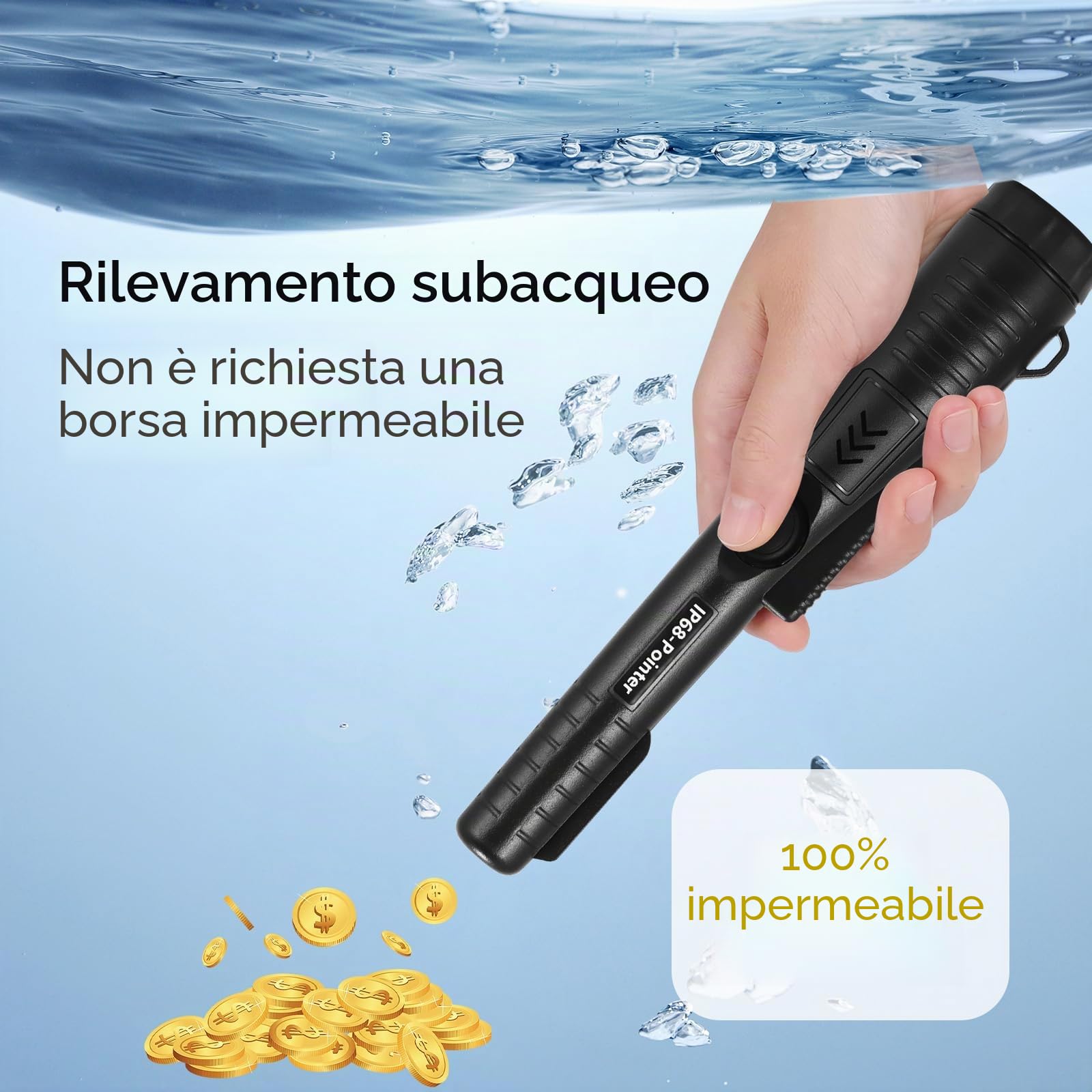 Pinpointer Metal Detector, Metal Detector Professionale Pinpointer a 360°,Metal Detector Portatile Puntatore Metal Impermeabile IP68, 3 Modalità,Metal Detector Portatile per Bambini e Adulti