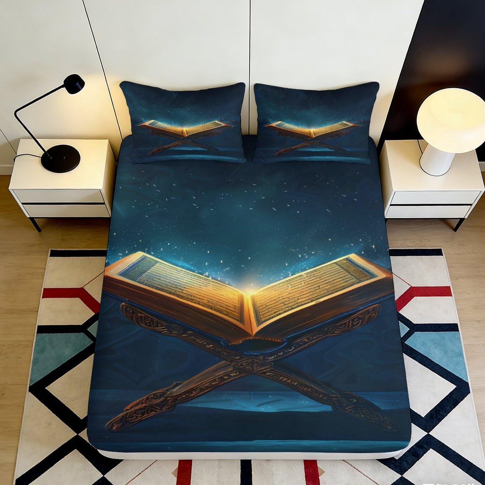 3D Printed Bee Design Fitted Sheet Microfiber Deep Pocket Non-Slip Elastic Hem Bee Mattress Fitted Cover Bedroom 200x200x25cm