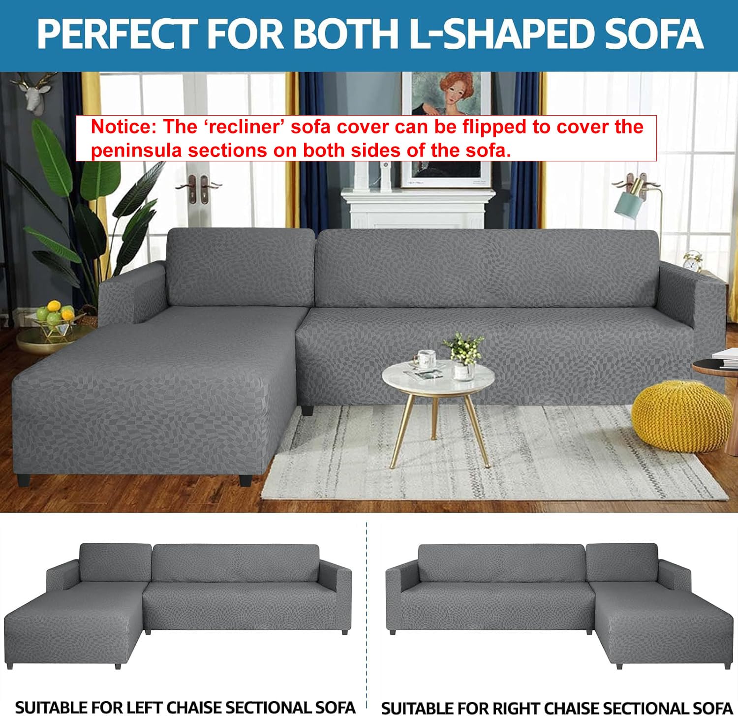 Ystyle Copridivano Con Penisola A Sinistra Destra, Elasticizzato Copridivano Angolare, Fodera Divano Chaise Longue, Sofa Cover a Forma di L (1 Posto+2 Posti, Grigio Chiaro)
