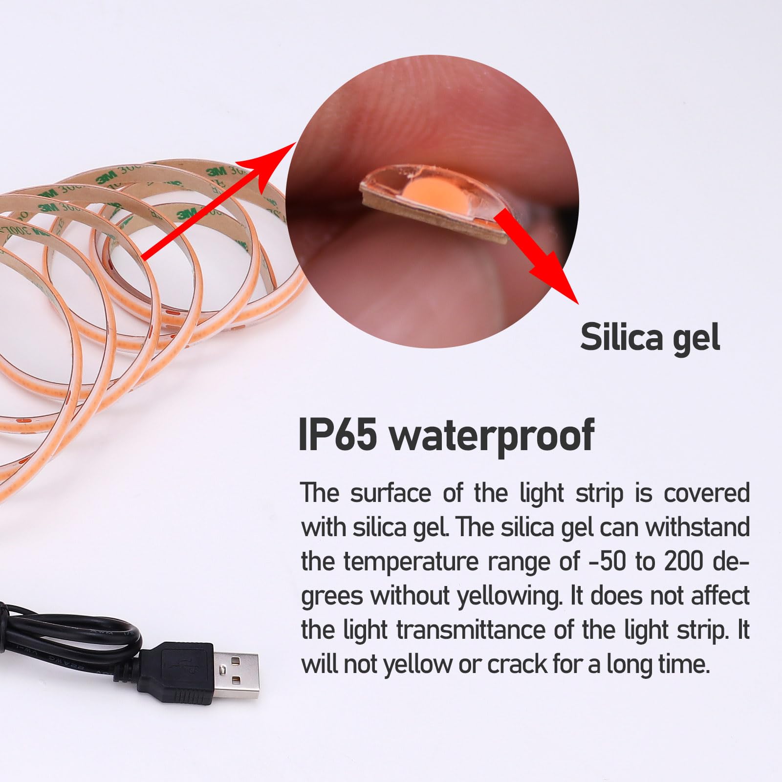 5V USB COB fioletowa taśma LED ściemniana IP65 wodoodporna 2 m/2 m | Zasilane przez USB 640 diod LED ze ściemniaczem o wysokiej jasności, elastyczne taśmy LED