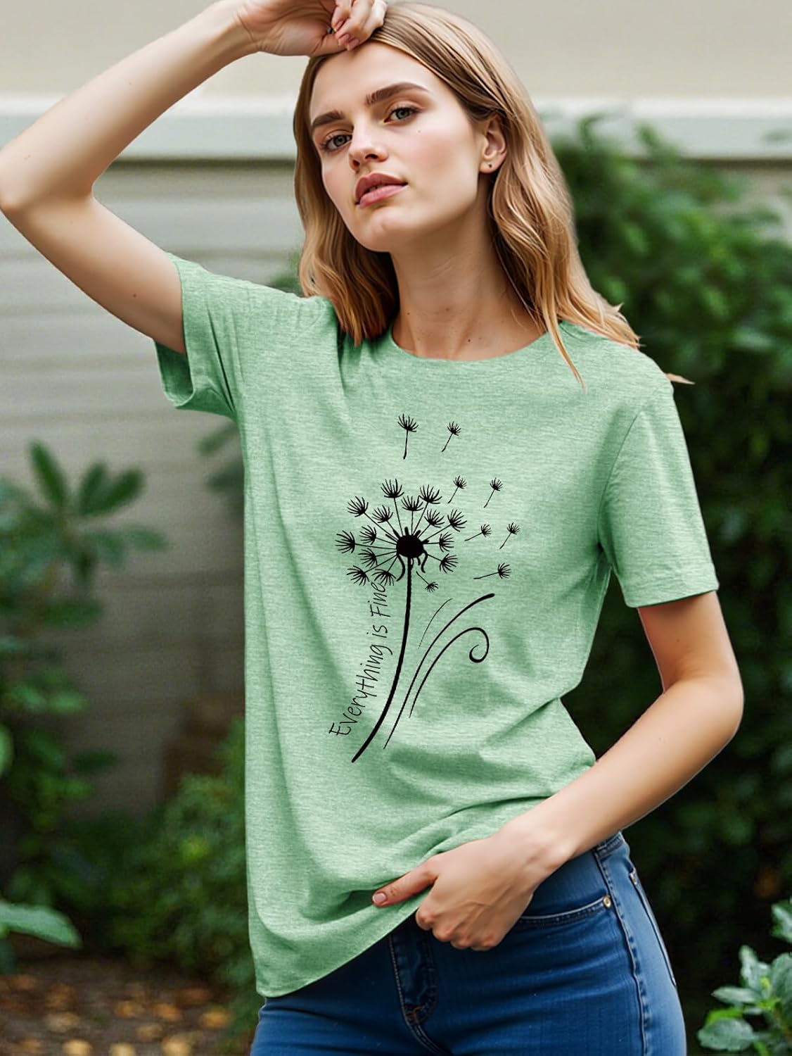 Womens T Shirts Everything is Fine Dandelion Graphic Tees Short Sleeve Crewneck Summer Tops Trendy 2025 - Image 2
