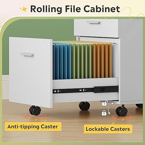 Miniatura 12 de DEVAISE Archivador de 3 cajones para oficina en casa, archivador de madera debajo del escritorio, soporte de impresora rodante con ruedas, nogal