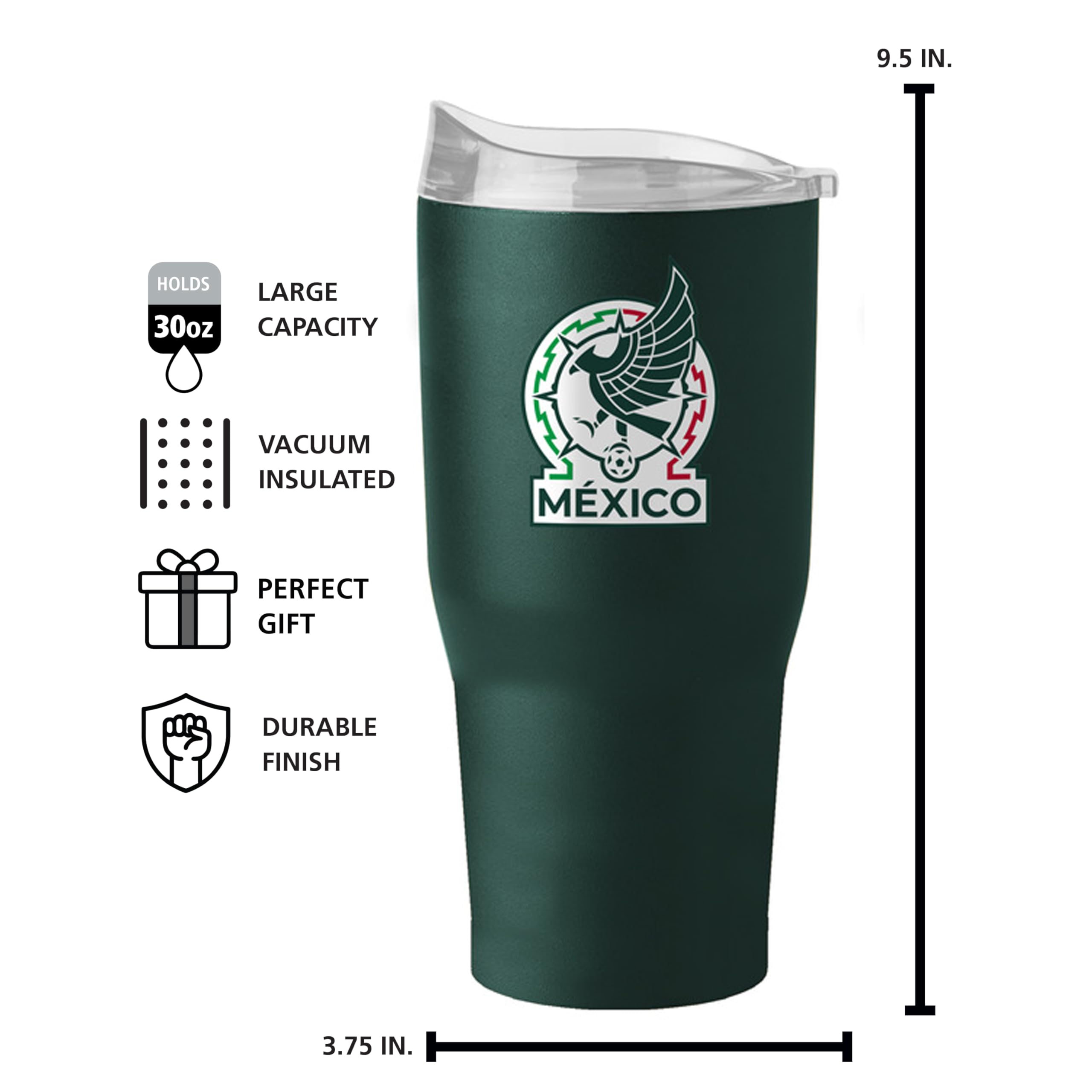 Logo Brands Mexico Herren National Soccer Trinkbecher, 850 ml, pulverbeschichteter Edelstahl, auslaufsicher, hält Getränke stundenlang warm/kalt, für den täglichen Gebrauch