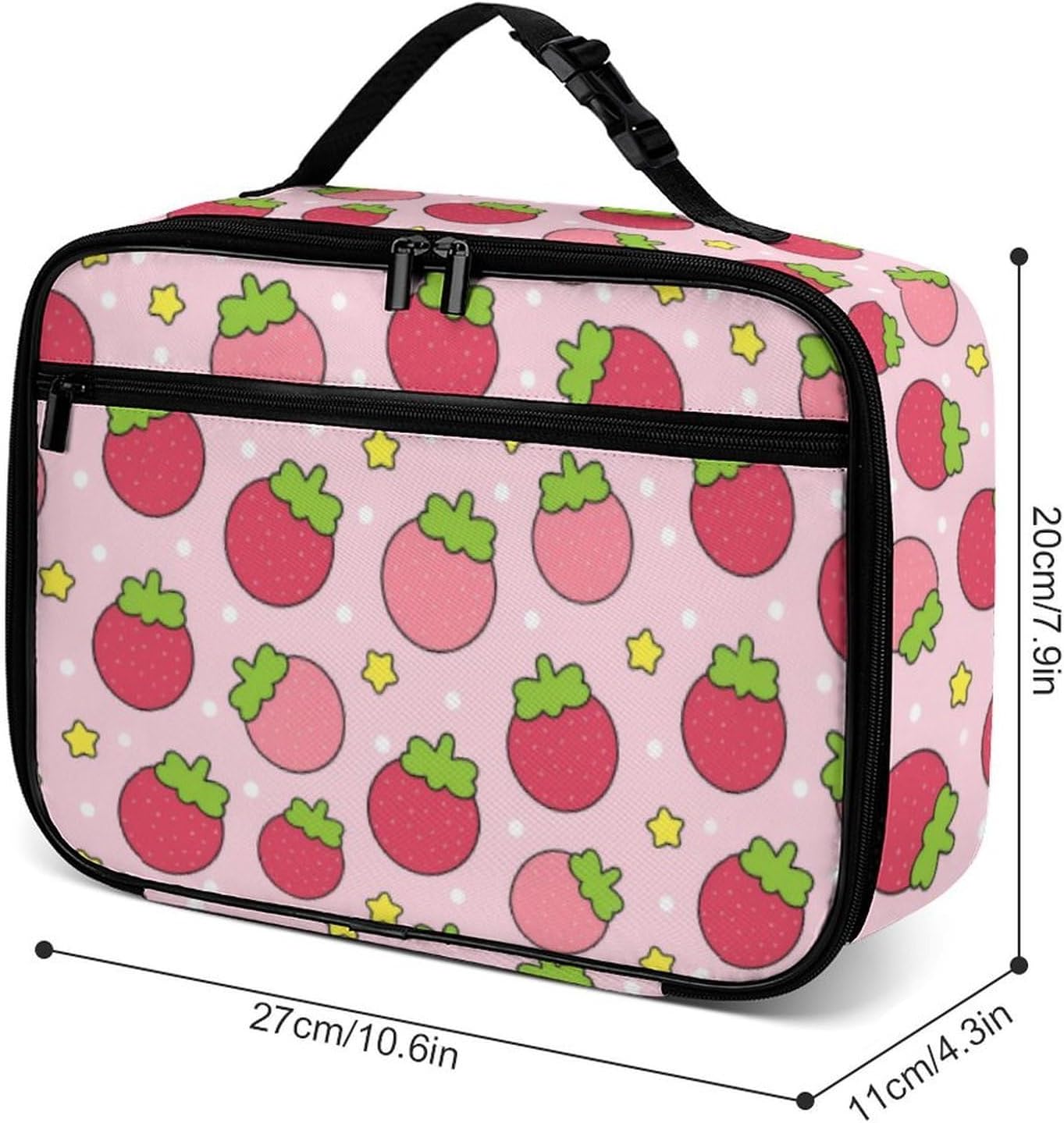 Strawberry Reusable Lunch Box Insulated Lunch Bag Cooler Bag Lunchbox Meal Food Container Tote Bag for Women Kids Girls School Camping Hiking Picnic Beach Travel