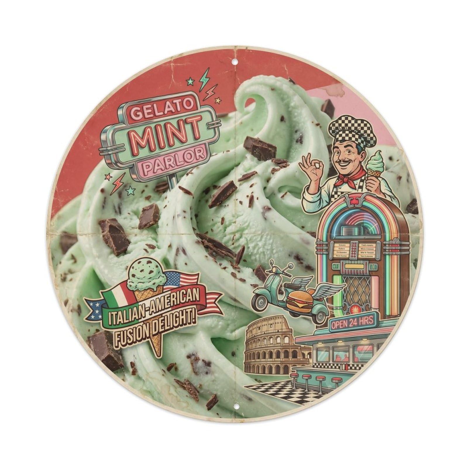 Gelato Ice Cream 1950s Diner Creamery Culture Metal Tin Sign