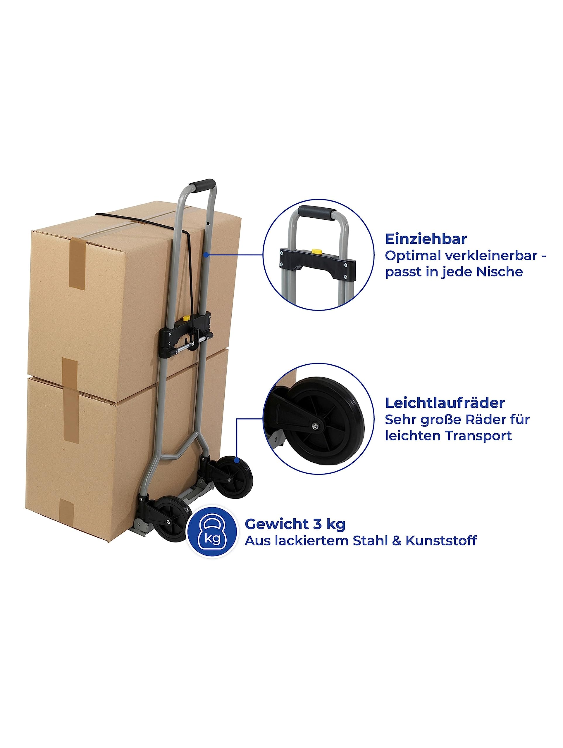 Maximex Transportkarren, klappbar - Hoch belastbare Transporthilfe bis 70kg, Stahl, 38 x 96 x 36.5 cm, Grau