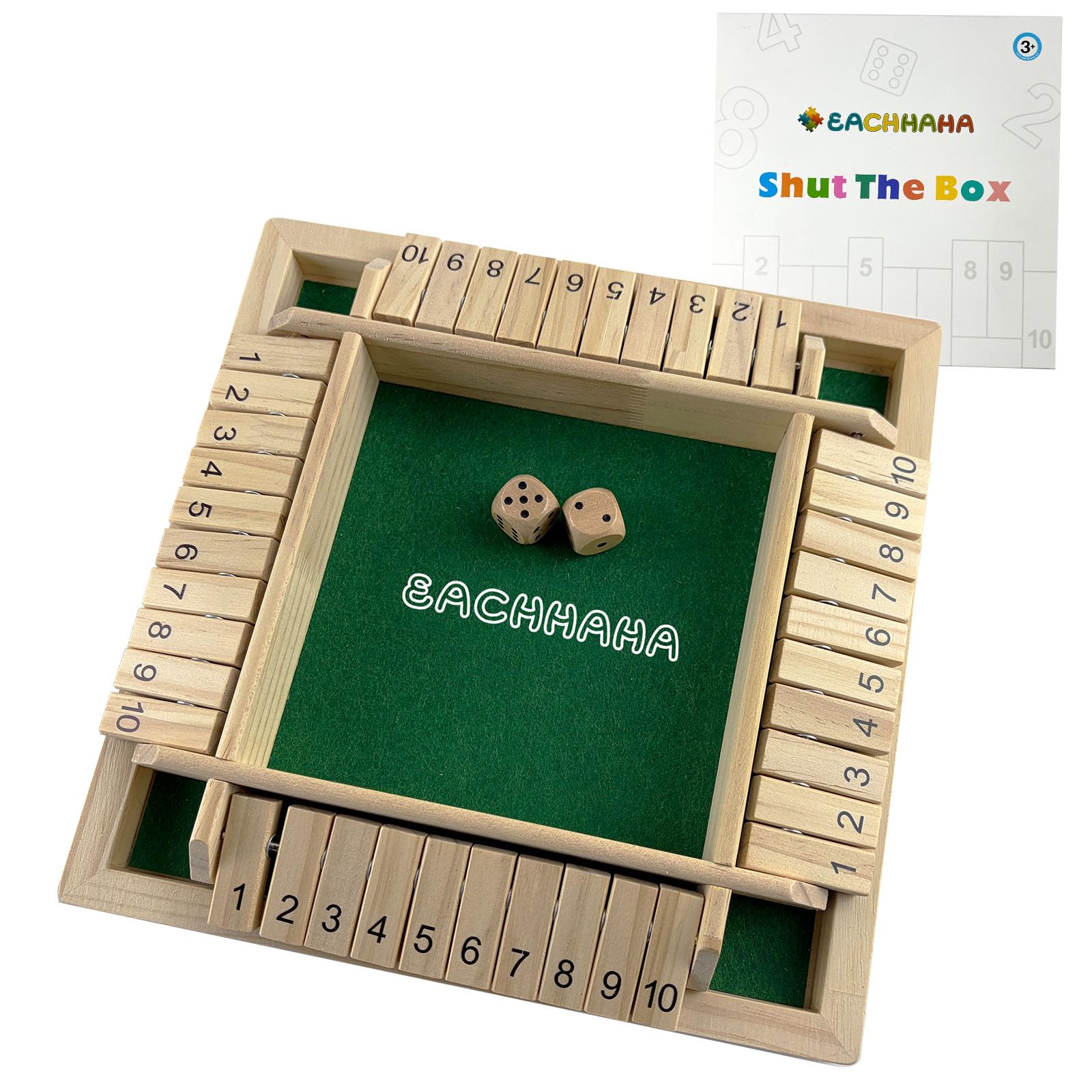 EACHHAHA Shut The Box 4 Player Wooden Table Game - Dice and Travel STEM Learning Traditional Family Game for Kids