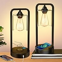 Vista 1 de Juego de 2 lámparas de mesa de carga inalámbrica para dormitorio, control táctil regulable con puertos USB tipo C y salida de CA, lámpara de mesita
