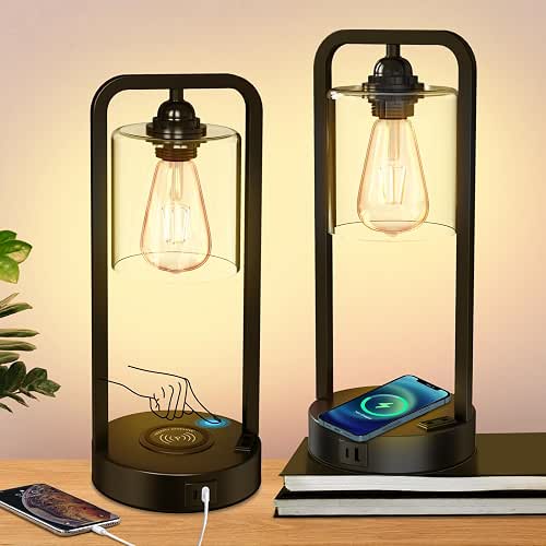 Wireless Charging Table Lamp for Bedroom Set of 2, Touch