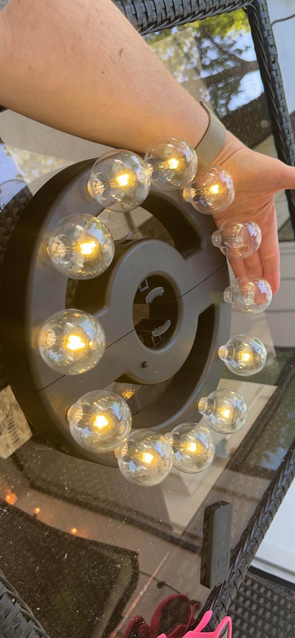 ZHONGXIN Outdoor LED Umbrella Lights - Battery Operated with Timer, Adjustable Brightness, 12 Warm White G40 Led Bulbs for Backyard Umbrellas, Camping Tent