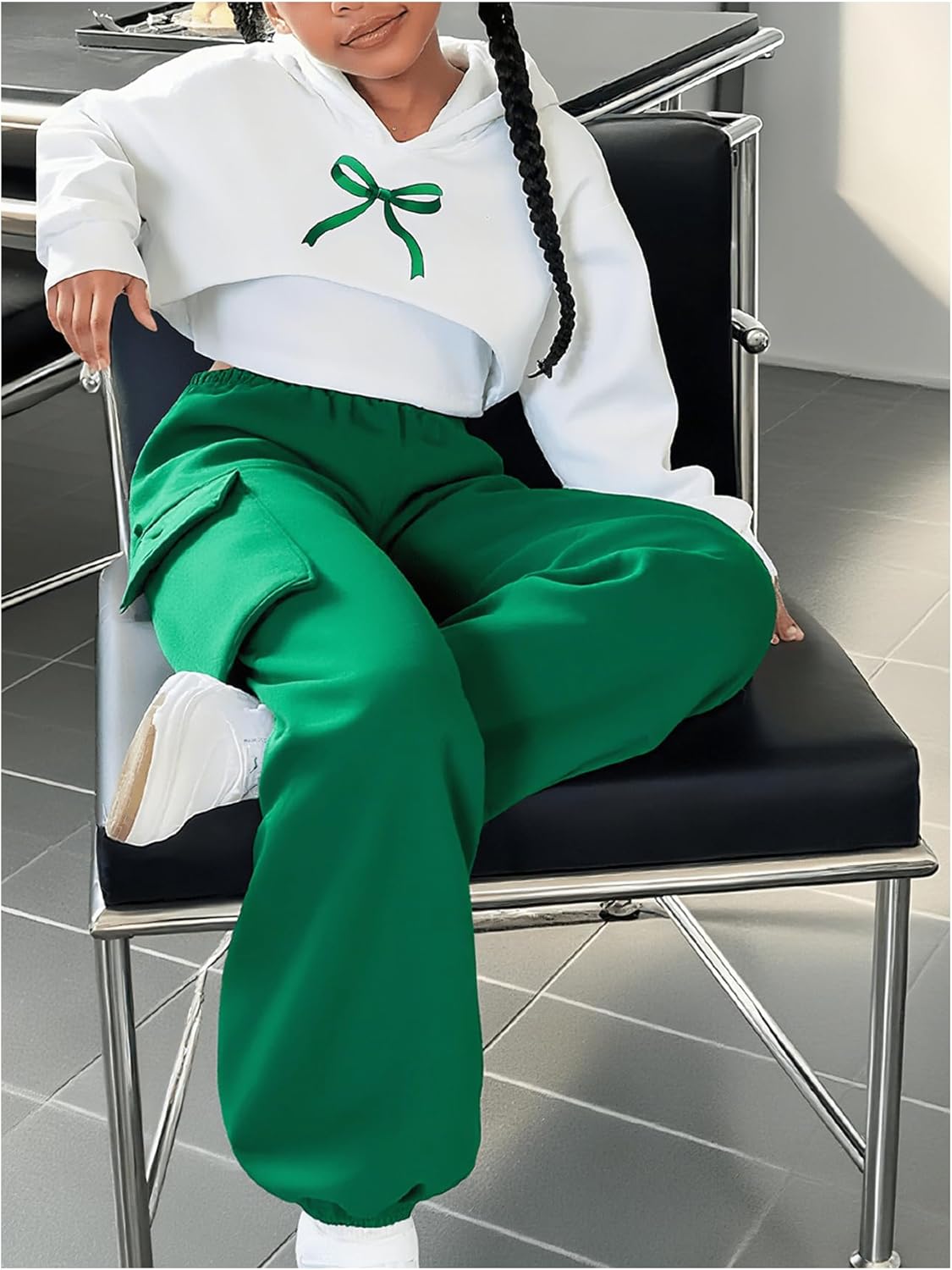 WDIRARA Girl's Sweatsuit 3 Piece Outfits Bow Hoodie Camisole Cargo Pants Set Tracksuit - Image 6